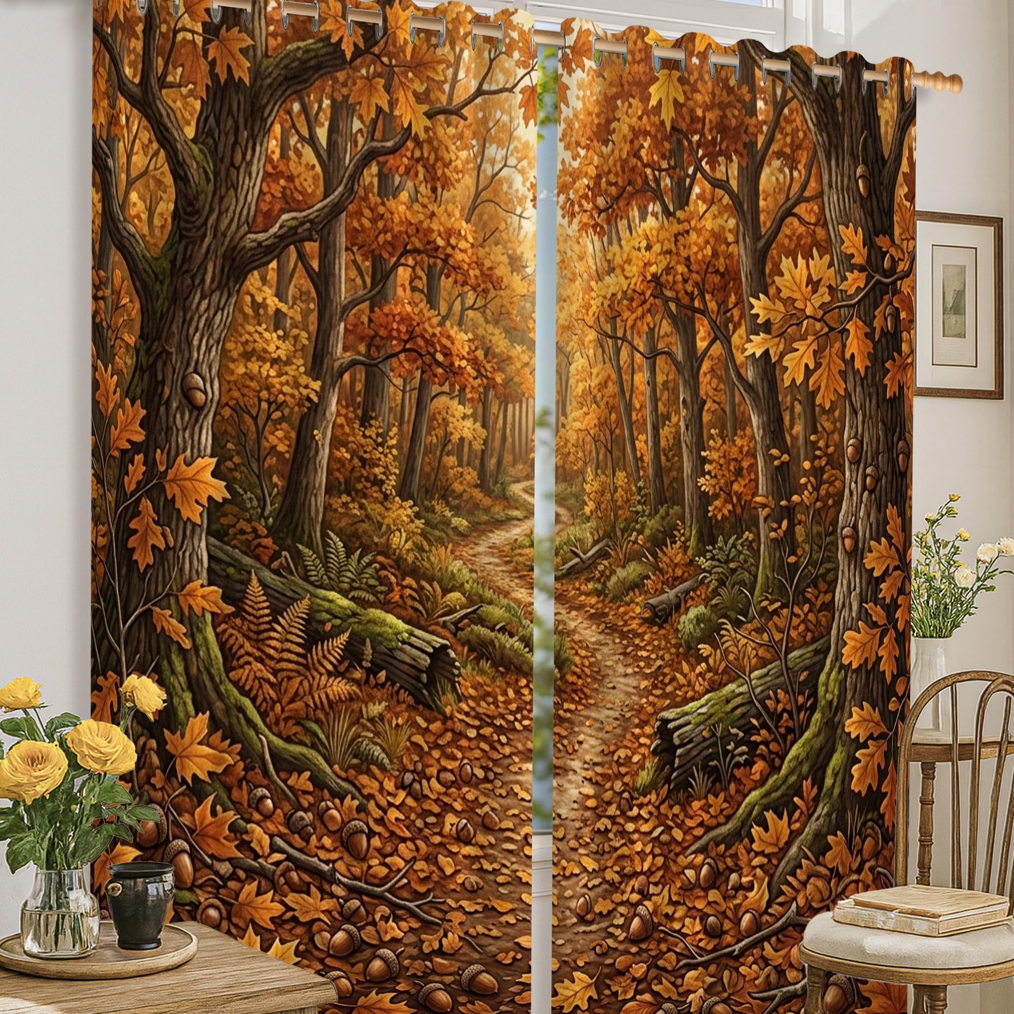Rideaux occultants sans plis motif feuilles d'automne orange
