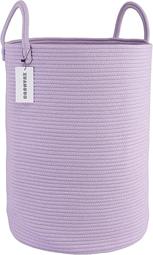 Miniatura 12 de Cesta de cuerda de algodón para ropa sucia, cesta de almacenamiento tejida para sala de estar, dormitorio, cesta de cuerda alta bohemia para manta