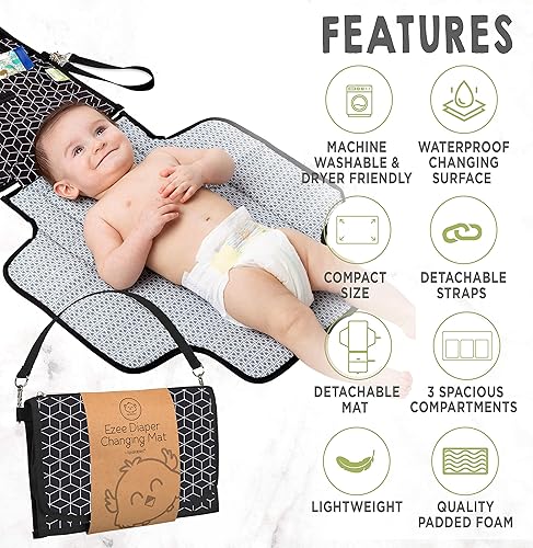 Miniatura 6 de KeaBabies Organizador de pañales para bebé y cambiador de pañales portátil, organizador grande para bebés, tapete cambiador de bebé plegable