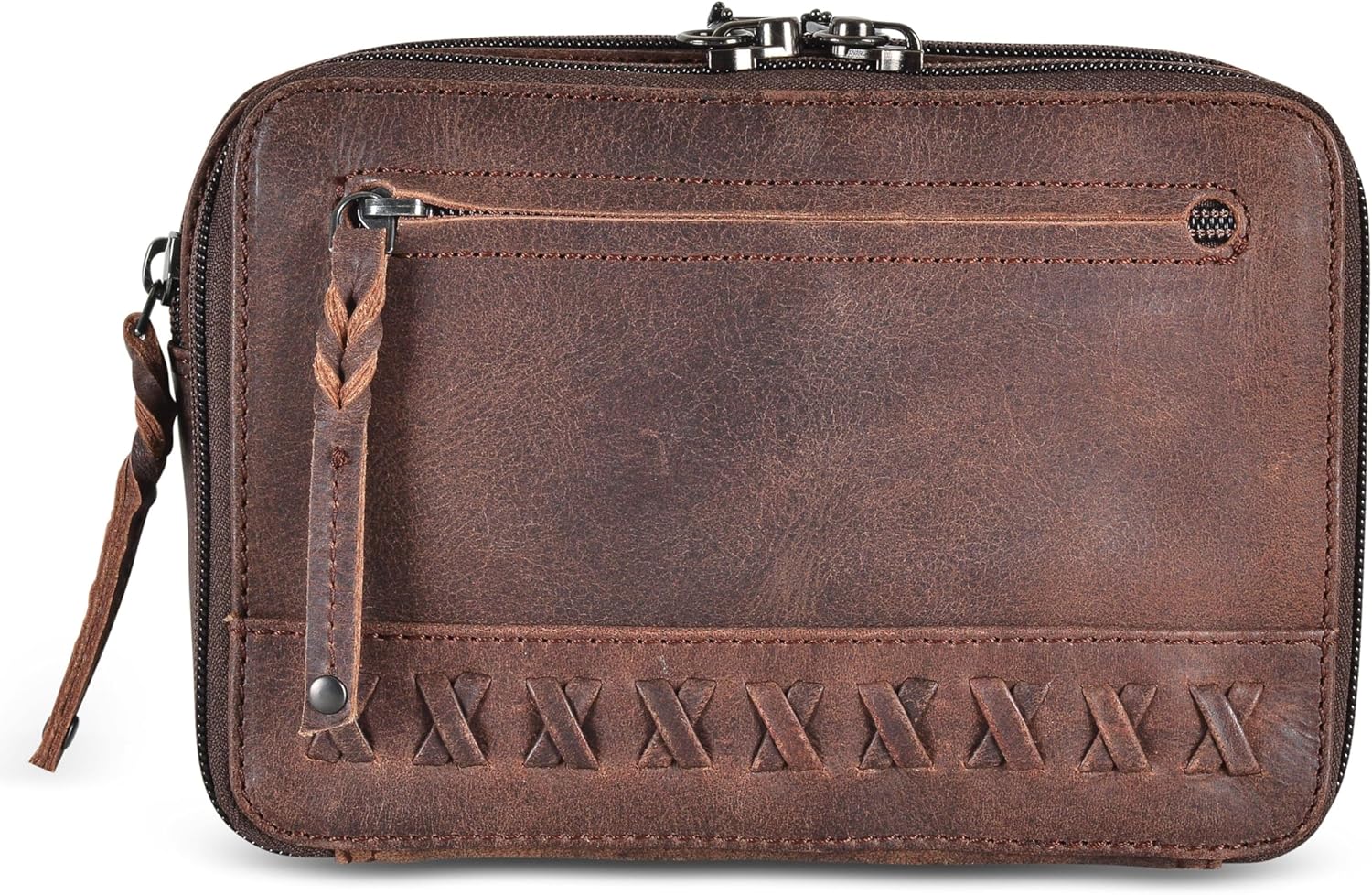 Lady Conceal Kailey Concealed Self Defence Waist Bag by Lady Conceal - Buffalo or Suede Cowhide Leather, 3 Open Sides and Locking Zippers with Universal Holster (Mahogany) - 8" L x 5.5" H x 2.25"