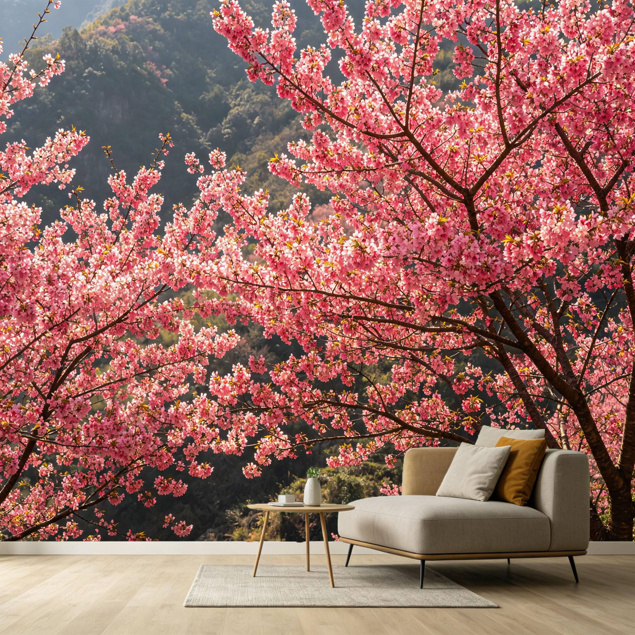 Custom Size Wall Murals Pink Cherry Blossom Landscape Botanical Watercolor Tree Branches SelfAdhesive Wall Fabric Removable Large Wallpaper for Photo Living Room