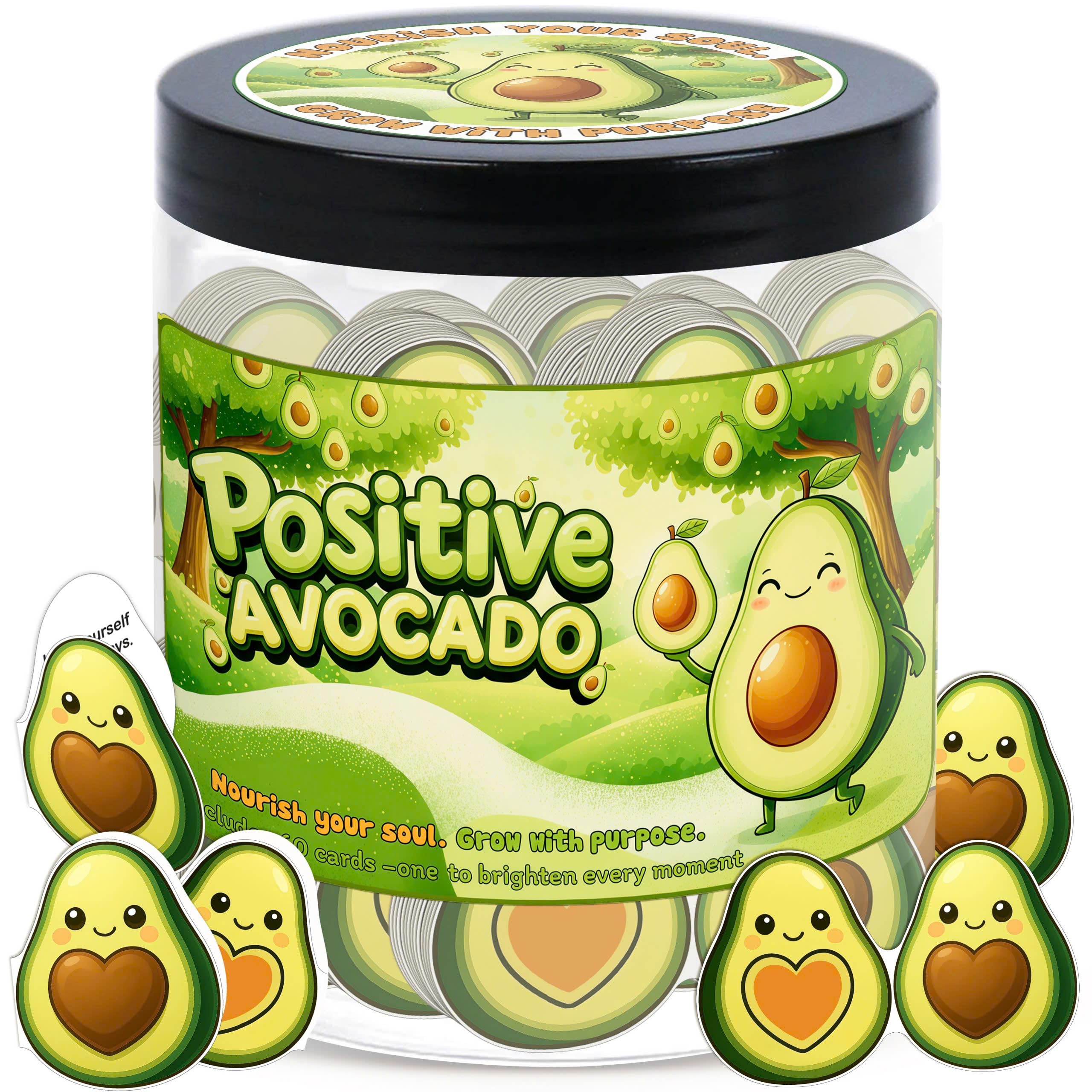 DEARMINE Positive Avocado Jar with 60 Daily Affirmation Cards, Emotional Support Avocado Decor, Gift for Women and Teens, Inspirational Mental Health Jar (Pack of 1) - main product image