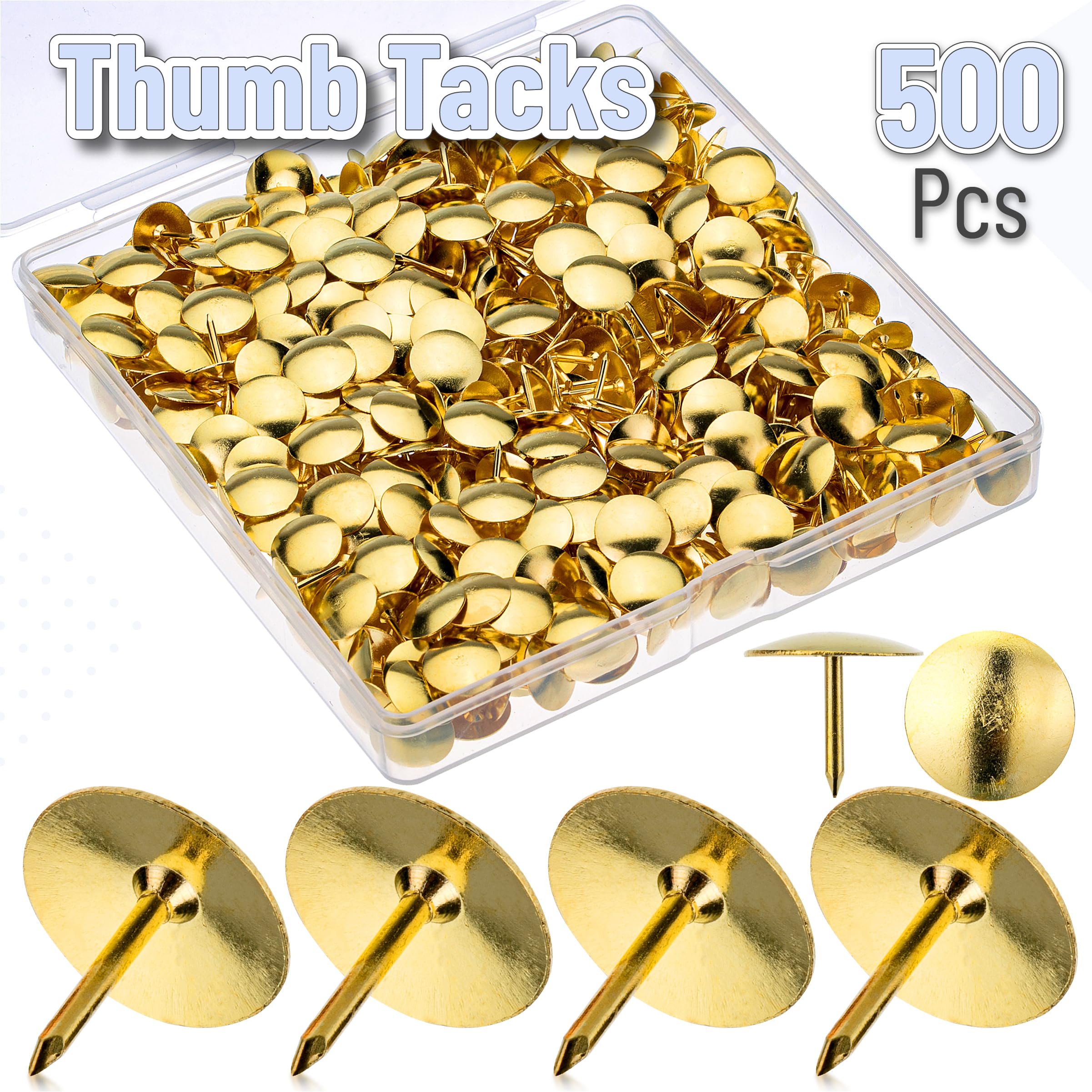 Mr. Pen- Thumb Tacks, 500 Pack, Gold, Flat Thumb Tacks, Metal Push Pins, Thumbtacks for Bulletin Board - Image 2