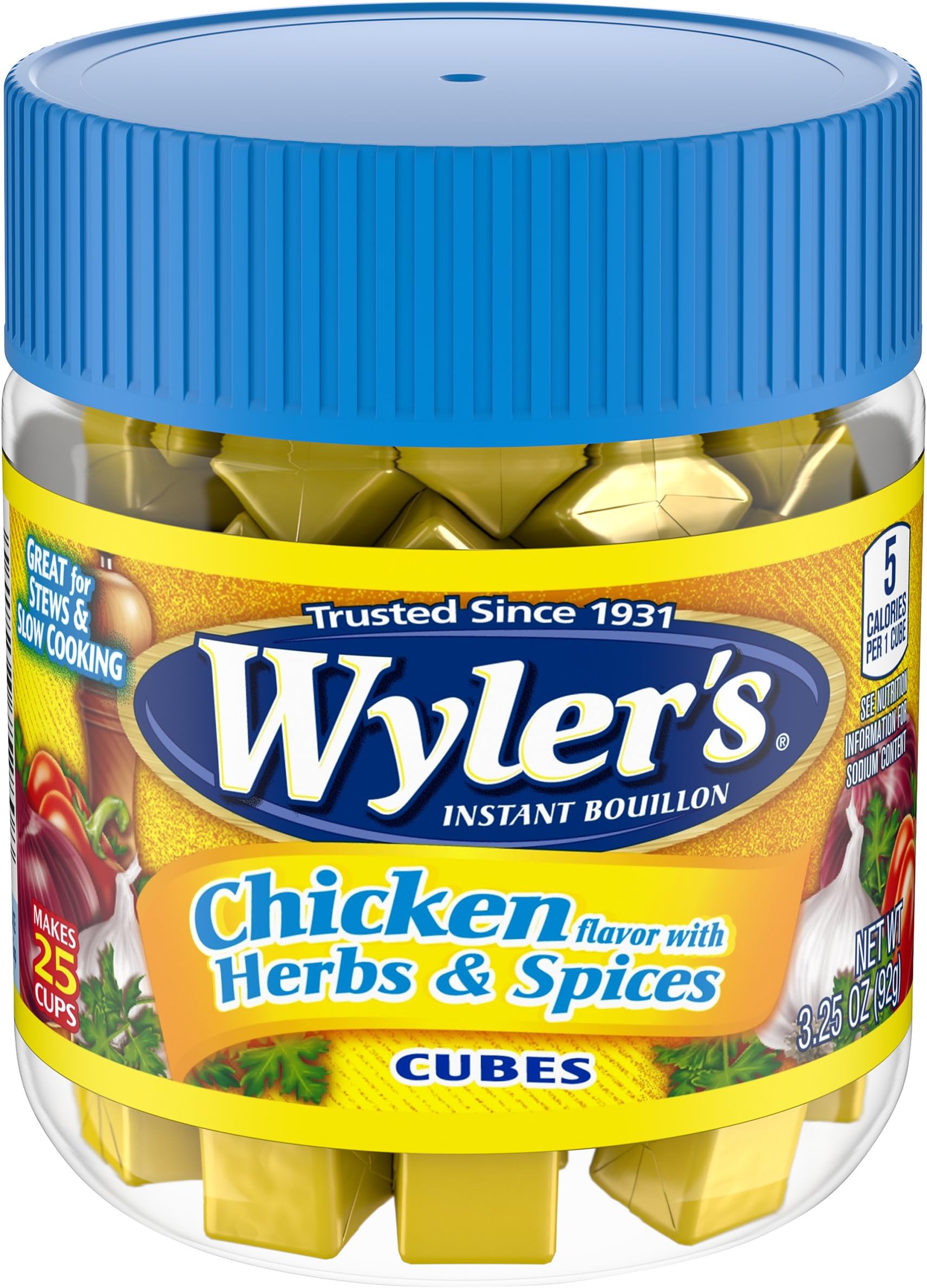 Wyler's Chicken with Herbs & Spices Instant Bouillon Cubes (3.25 oz Jars, Pack of 8