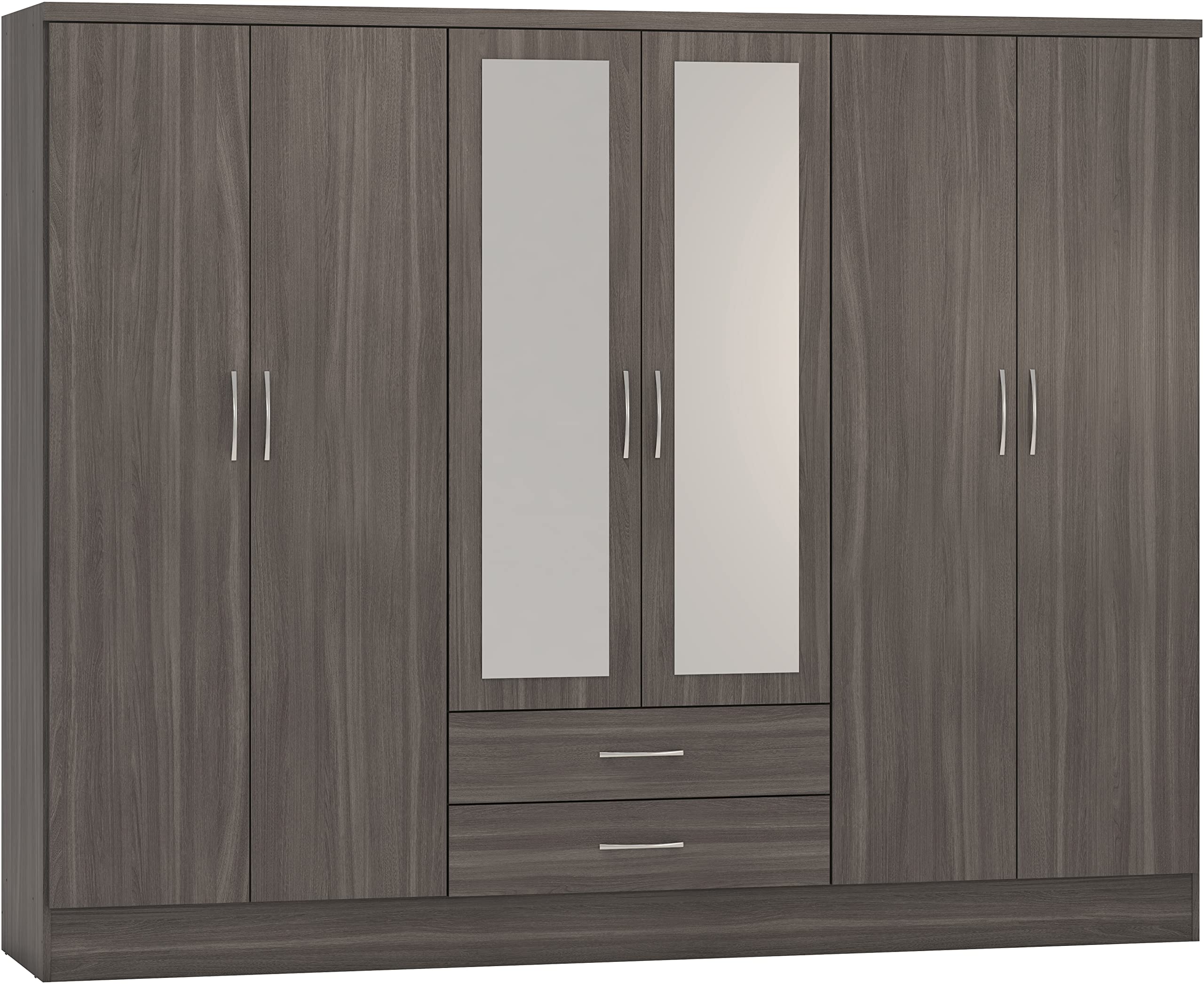 Seconique Nevada 6 Door 2 Drawer Wardrobe in Black Wood Grain