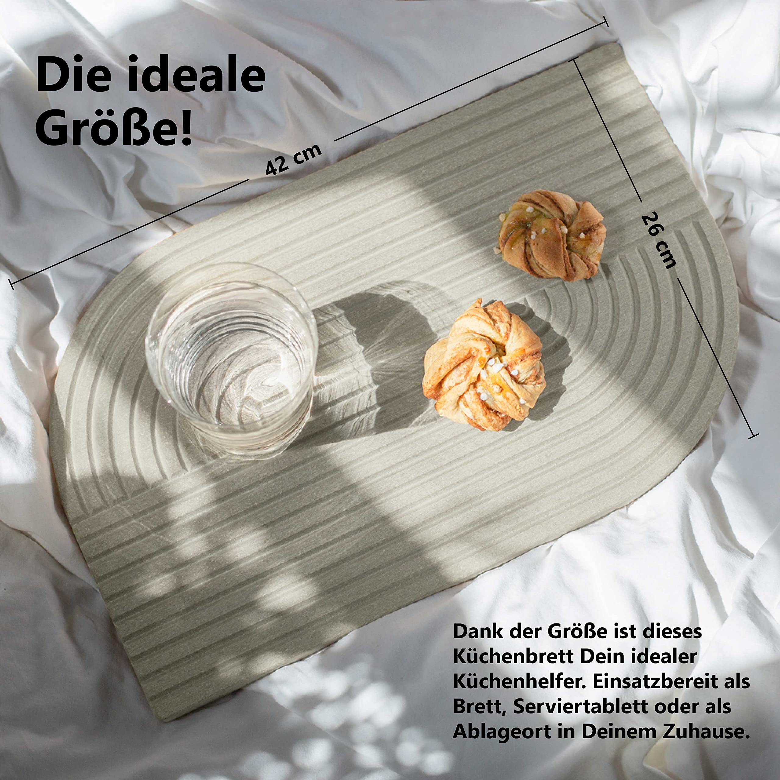 WYE Schneidebrett Groß - Lines Seidengrau (Grau) - Design Küchenbrett multifunktional & nachhaltig spülmaschinenfest - auch als Käsebrett Wurstplatte aus Holz-Werkstoff Neolign - ca. 40x30cm