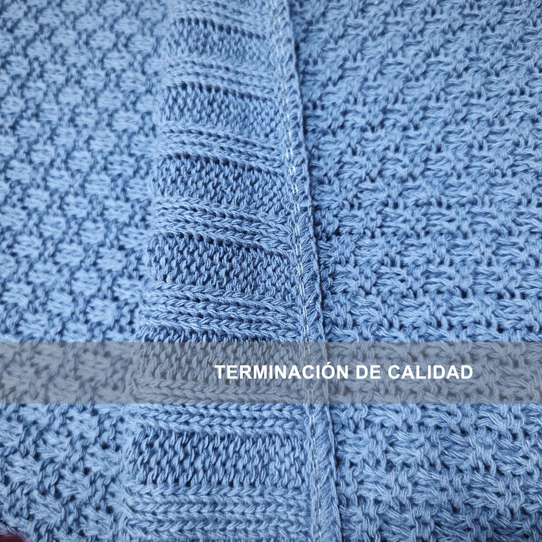 HaraDeco Manta de Punto Plaid Sofá Multiuso Pie de Cama 100% Algodón | Reciclado, Cubre Sofá Sillón con o sin Pompones Decorativa Tacto Suave, Cubrecama Elegante Estilosa Fabricado Nacional