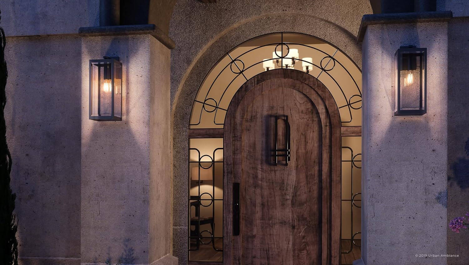 Urban Ambiance Luxury Modern Farmhouse Wall Light, Large Size: 20.00" H x 7.00" W, with Industrial Style Elements, Natural Black Finish, UQL1332, Quincy Collection