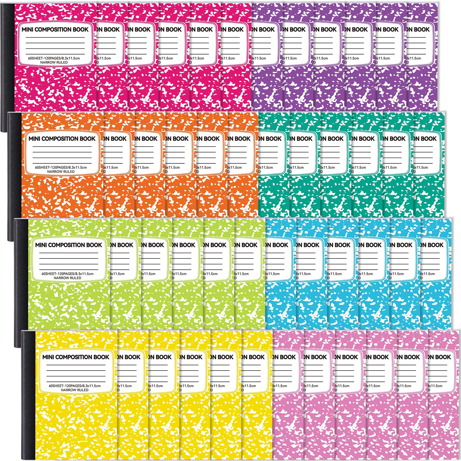 UZLU 48 Pack Mini Composition Notebooks Bulk, Cute Composition Books, Narrow Ruled Small Pocket Notebook for Students College Office, Pocket Sized