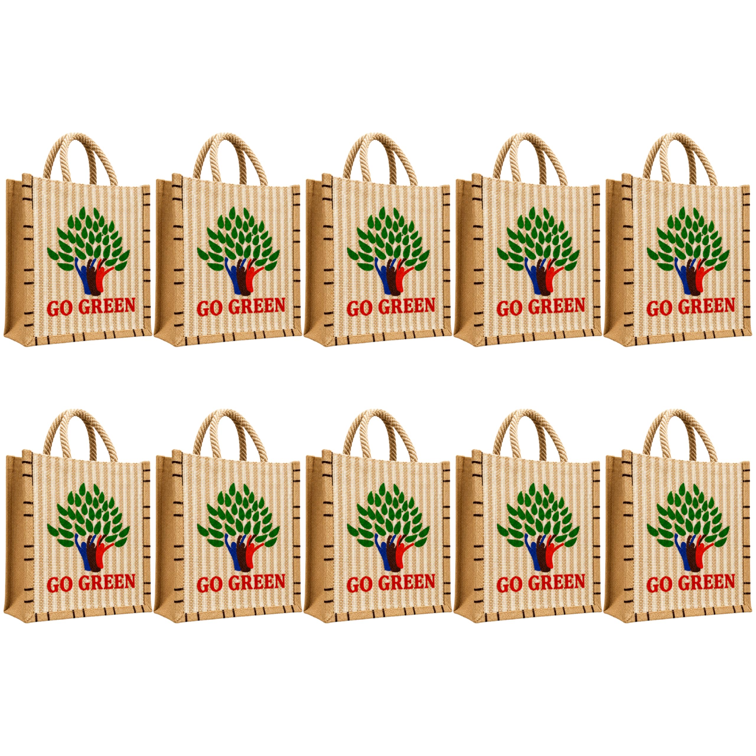 cantainoo Jute Bags for Return Gifts | Return Gift Bags | Eco-Friendly Reusable Jute Bags for Gifting, Shopping & Daily Use (10, Natural Go Green - Zip)