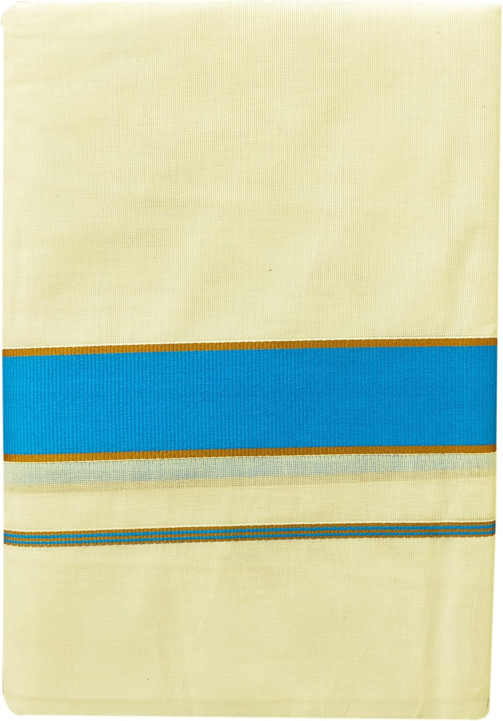 YETTALANยฎ Mens Gold Jari with Color Canal Border 100% Cotton Cream Dhoti 4.00 Meters Double Mundu/Vesti