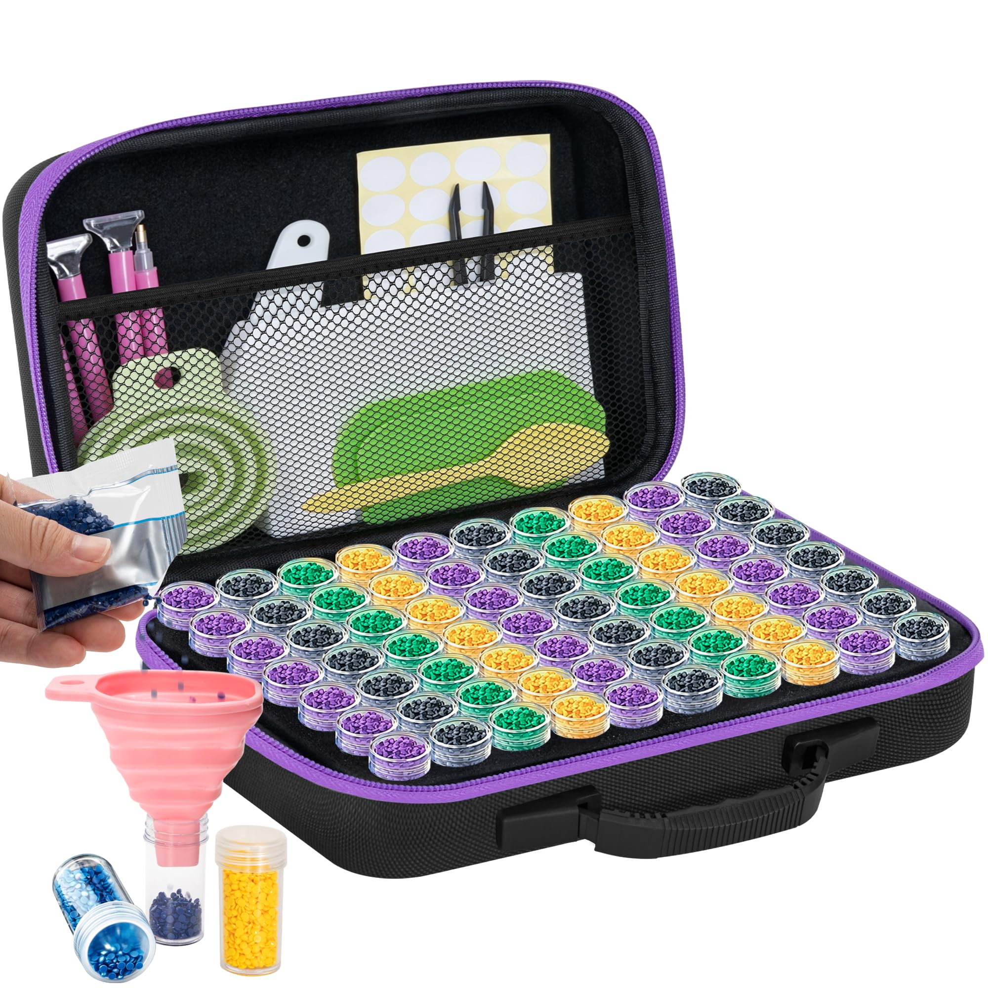 TORIBIO Diamond Art Storage Boxes Kits 70 Slots, 102pcs Diamond Painting Accessories, Portable Diamond Painting Accessories and Tools Kit for Bead Organization and Storage, Jewelry Beads(Purple) — image 1