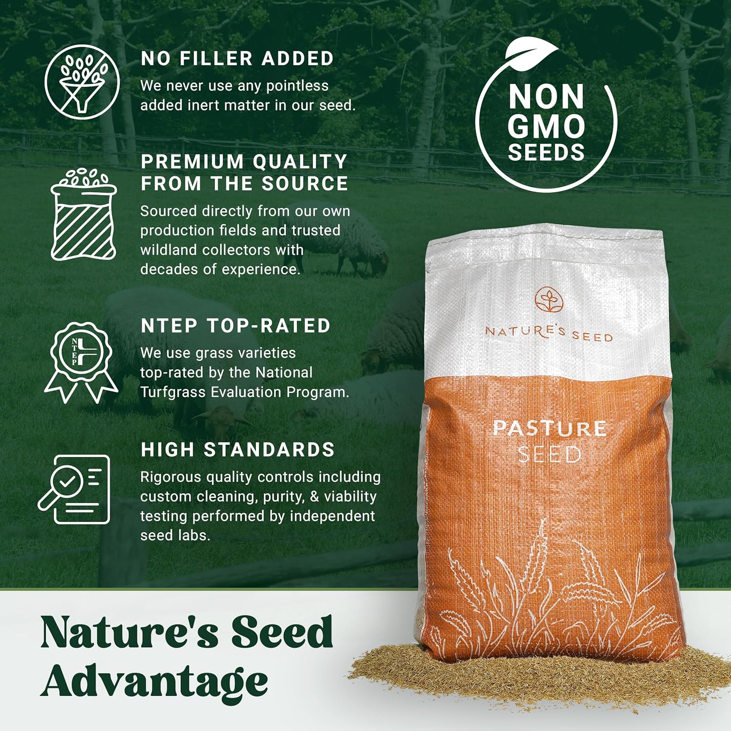 Nature’s Seed Orchardgrass, Pasture Grass Seed, Shade Tolerant, Cool-Season Perennial for Forage, Hay, Cattle, Grazing, 5 lbs