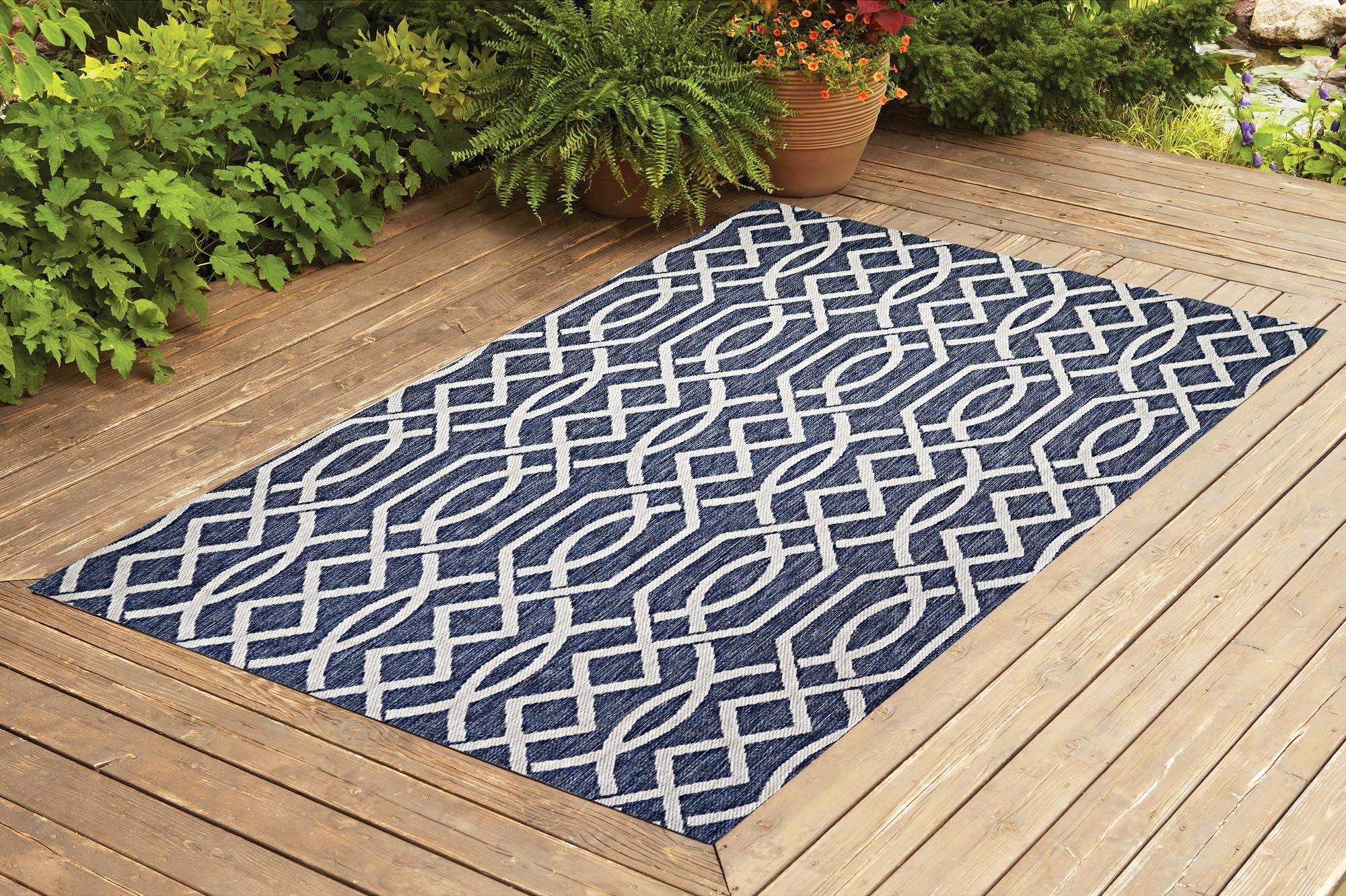 Benissimo 6 x 9 Indoor Outdoor Rug Ribon Collection, Woven, Jute Backing Area Rugs for Living Room, Bedroom, Kitchen, Entryway, Hallway, Patio, Farmhouse Decor, Navy
