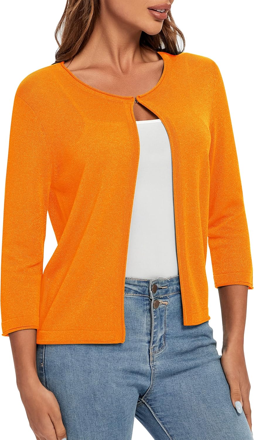 Urban CoCo Women's 3/4 Sleeve Open Front Shrugs Lightweight Crew Neck Cardigan Sweater - Image 4