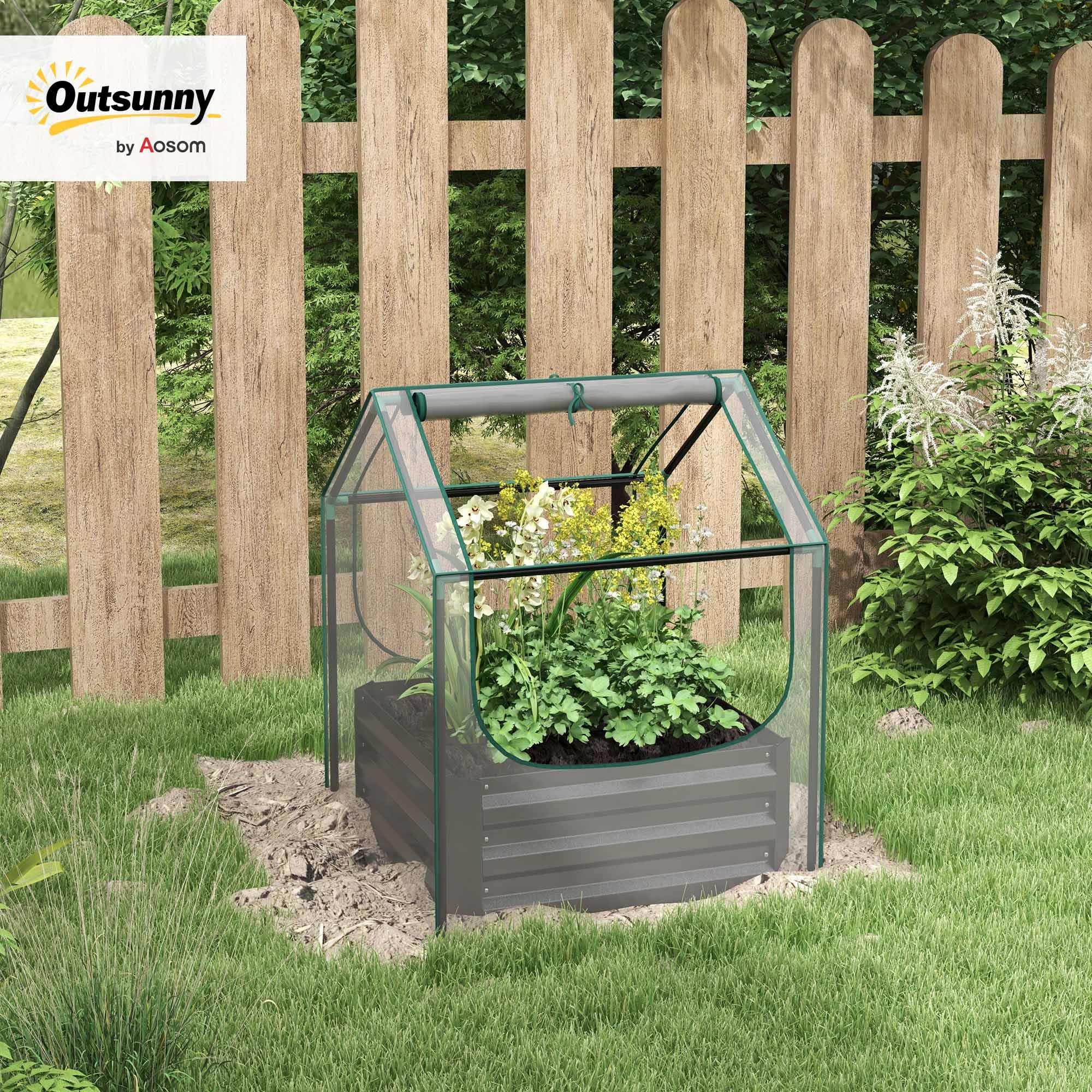 Outsunny Carré Potager de Jardin avec Mini Serre, jardinière surélevée, bac à Fleurs en Acier galvanisé, pour Herbes aromatiques et légumes dans Jardin, Balcon, terrasse, Gris foncé