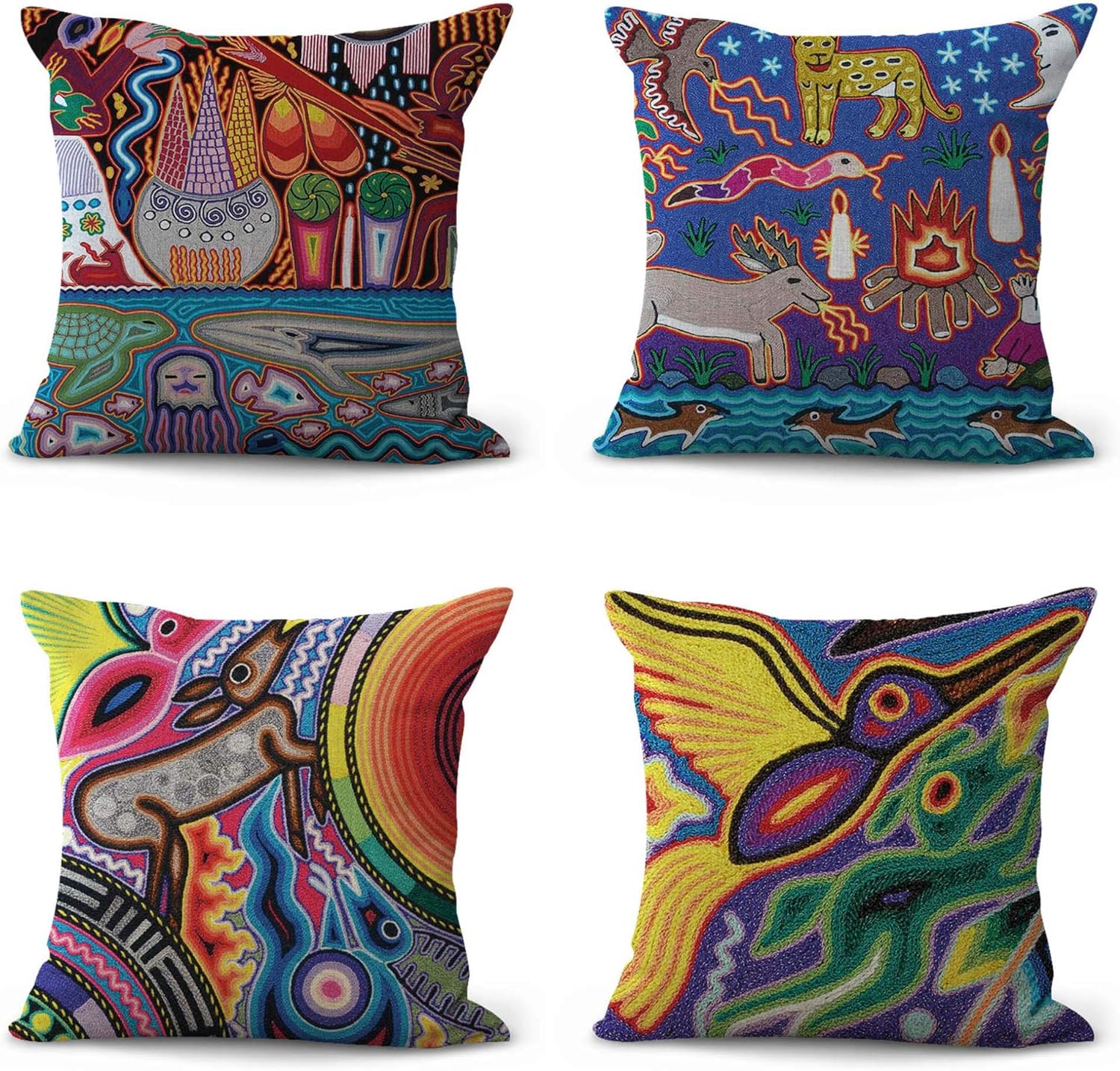 Amazon Com Set Of 4 Inspired By Mexican Folk Art Digital Printing Cushion Covers Pillow Living Room Home Decor Items Wholesale Price Home Kitchen