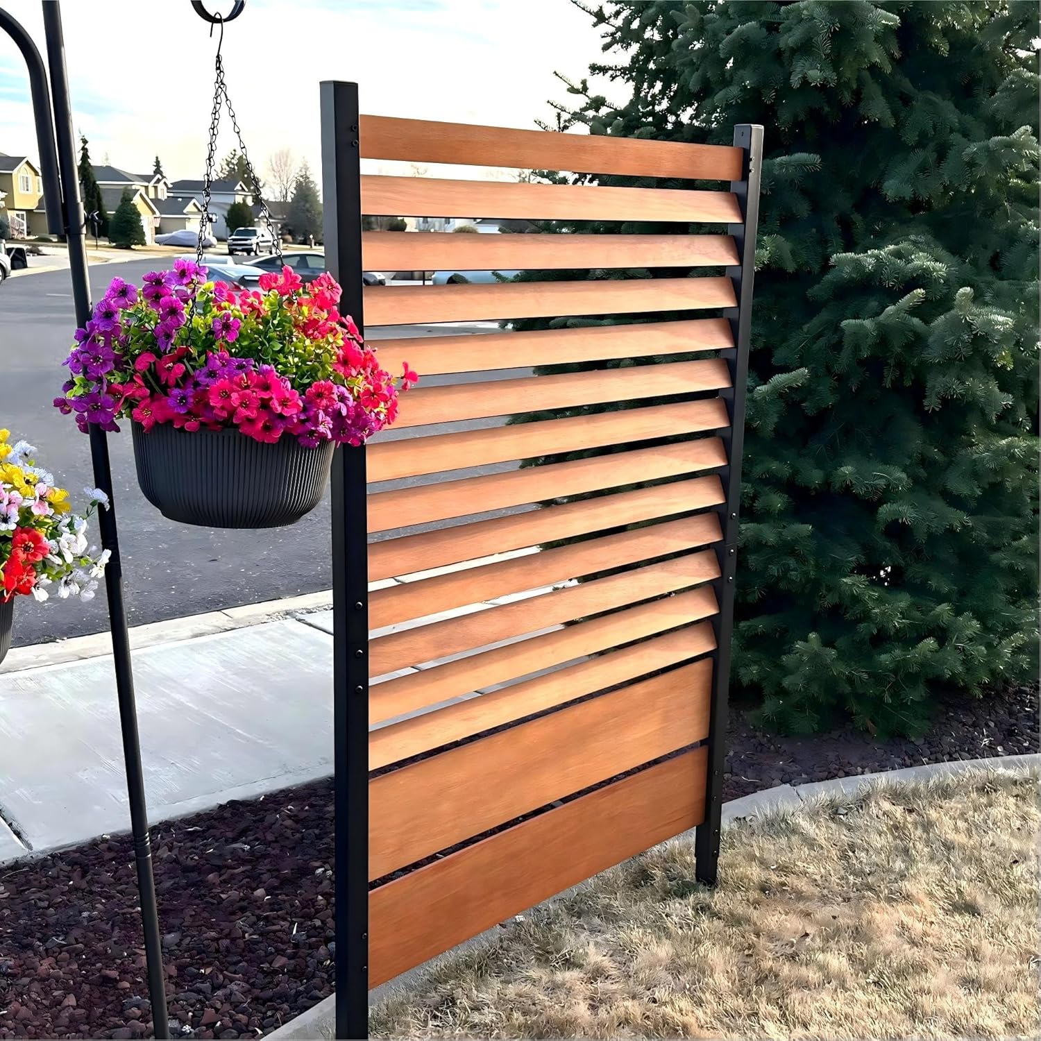 DWVO 60" H x 38" W Privacy Fence, Wood Privacy Screen, Air Conditioner Fence,Trash Can Hider for Outside, Backyard, Patio,1 Panel, Brown