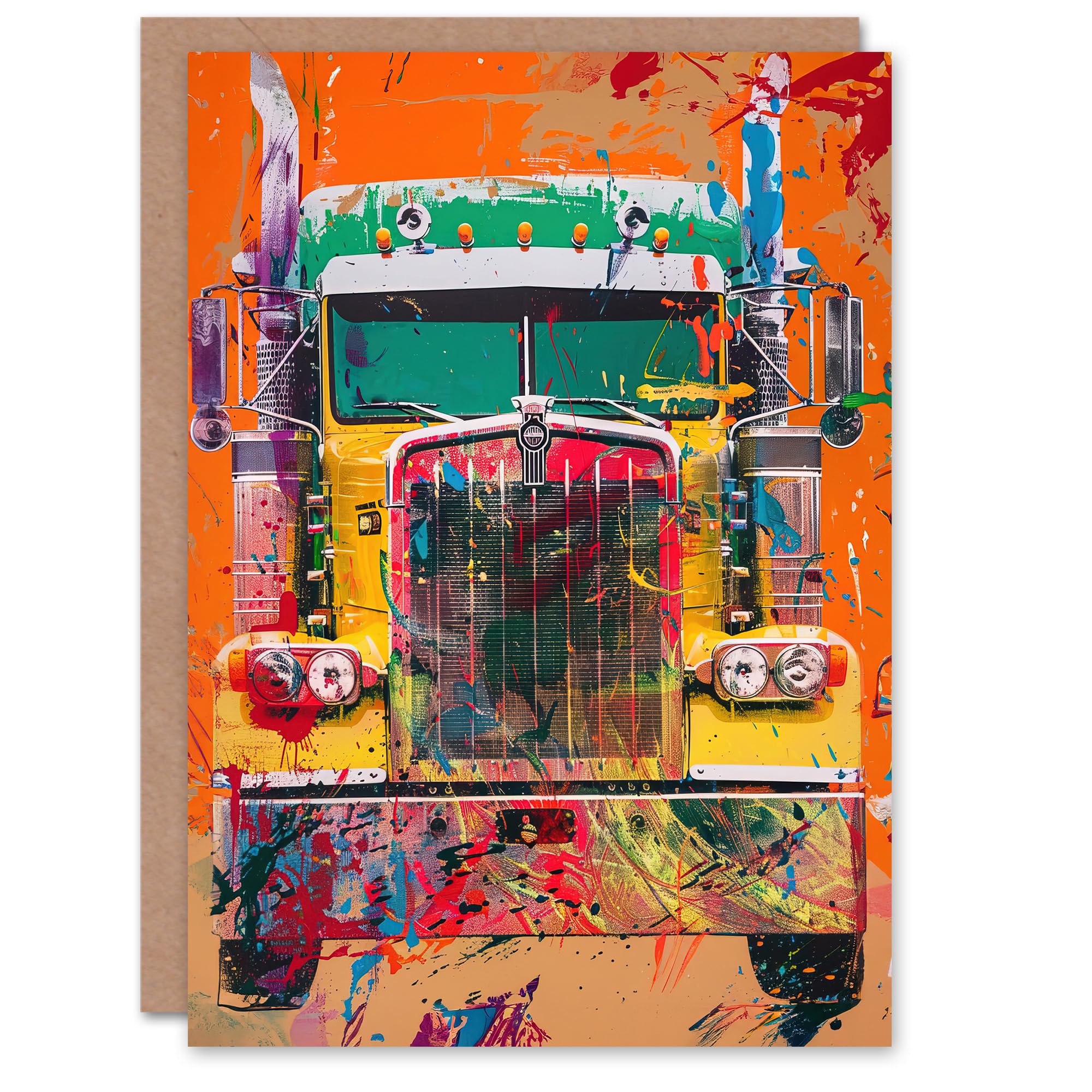 Artery8 Greeting Card Colourful Truck Lorry Front Hippy Trippy Trucker For Him Man Birthday Card