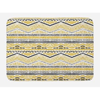 Amazon Com Ambesonne Yellow And Black Bath Mat Prehistoric Design With Zig Zag Lines Stripes Chevron Plush Bathroom Decor Mat With Non Slip Backing 29 5 X 17 5 Yellow White Kitchen Dining