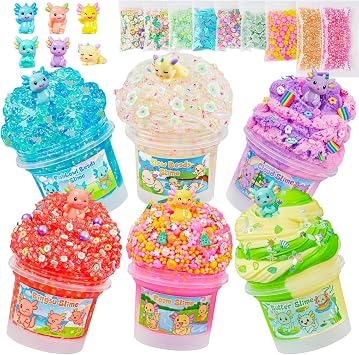 Axolotl Slime Kit 6100ml 20oz Total - Slime Variety Pack with Different Textures & Axolotl Charms, Glow in The Dark Slimes, Crunchy Slime, ASMR, Birthday Party Favor, Axolotl Fidget Toys