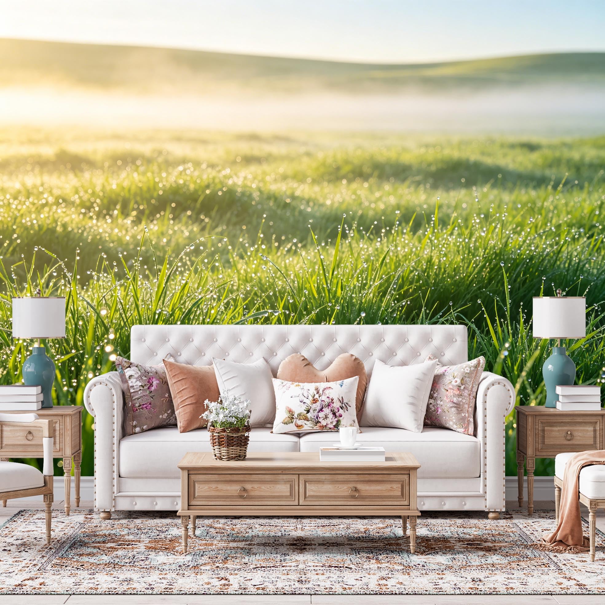 Carta Da Parati 3D Paesaggio Con Gocce Di Rugiada In Un Prato Murale Panoramico In Tessuto Non Tessuto Poster Da Parete Per Soggiorno E Camera Da Letto Decorazione Personalizzata Per La Casa Non Ade