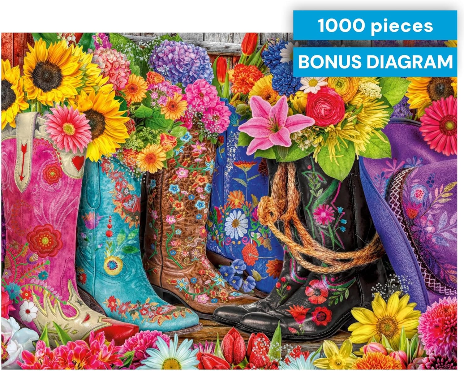 Buffalo Games - Cowgirl Colors - Lars Stewart - 1000 Piece Jigsaw Puzzle for Adults, Vibrant Floral Western Art, Challenging Puzzle for Game Nights, Finished Size 26.75 x 19.75, Made in the USA
