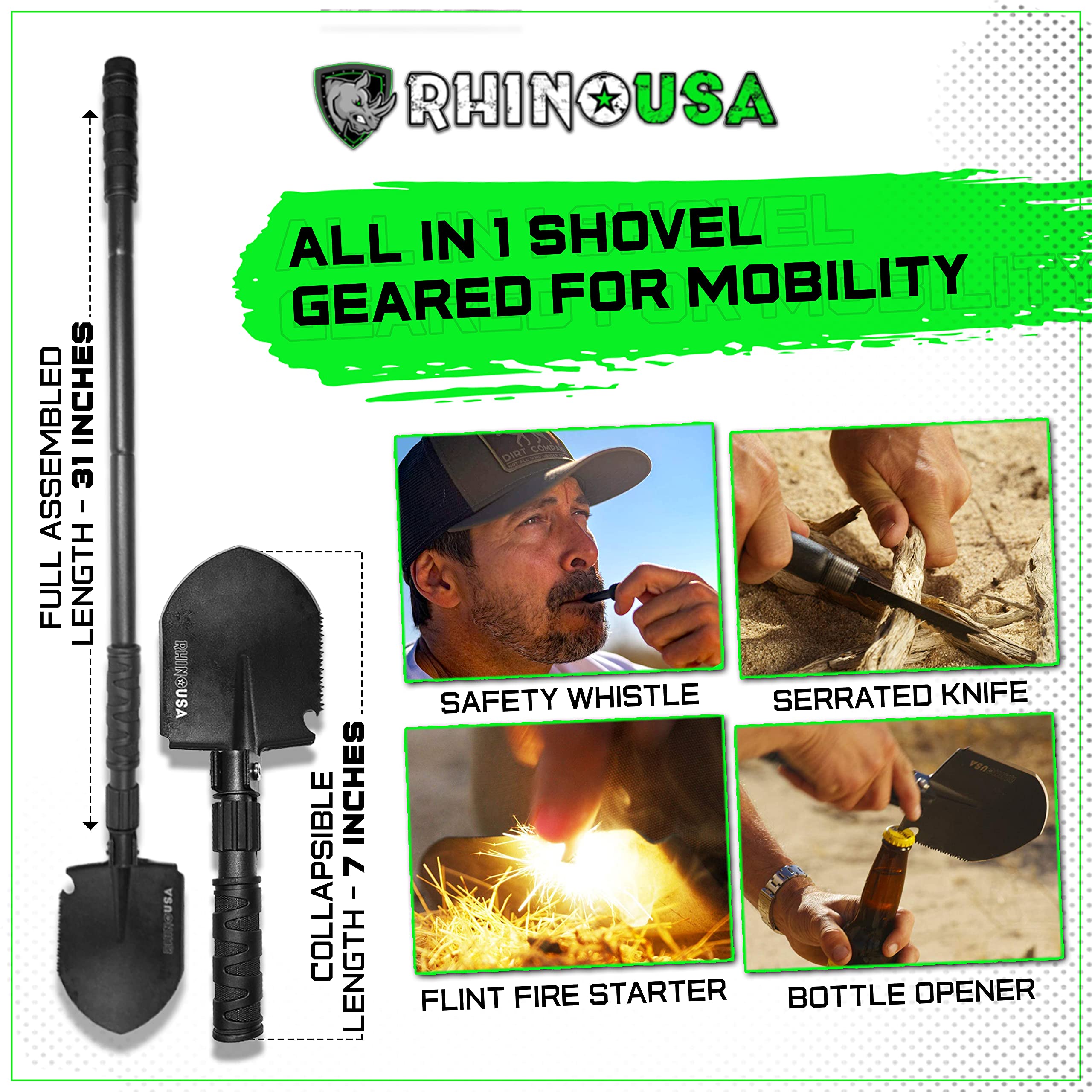 Snapklik.com : Rhino USA Survival Shovel w/Pick - Heavy Duty Carbon ...