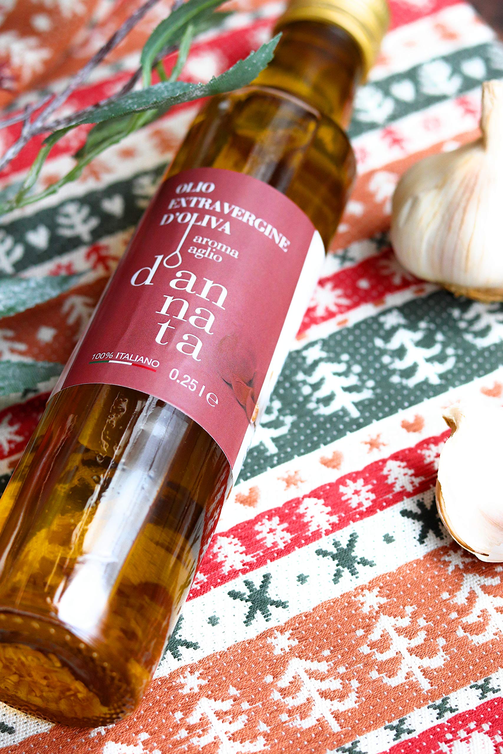 D'annata Pacchetto Confezione Condimento a base di Olio Extravergine di Oliva Aromatizzato Peperoncino Aglio Limone Origano Rosmarino N. 5 Bottiglia Dorica 250 Ml 100% Italiano