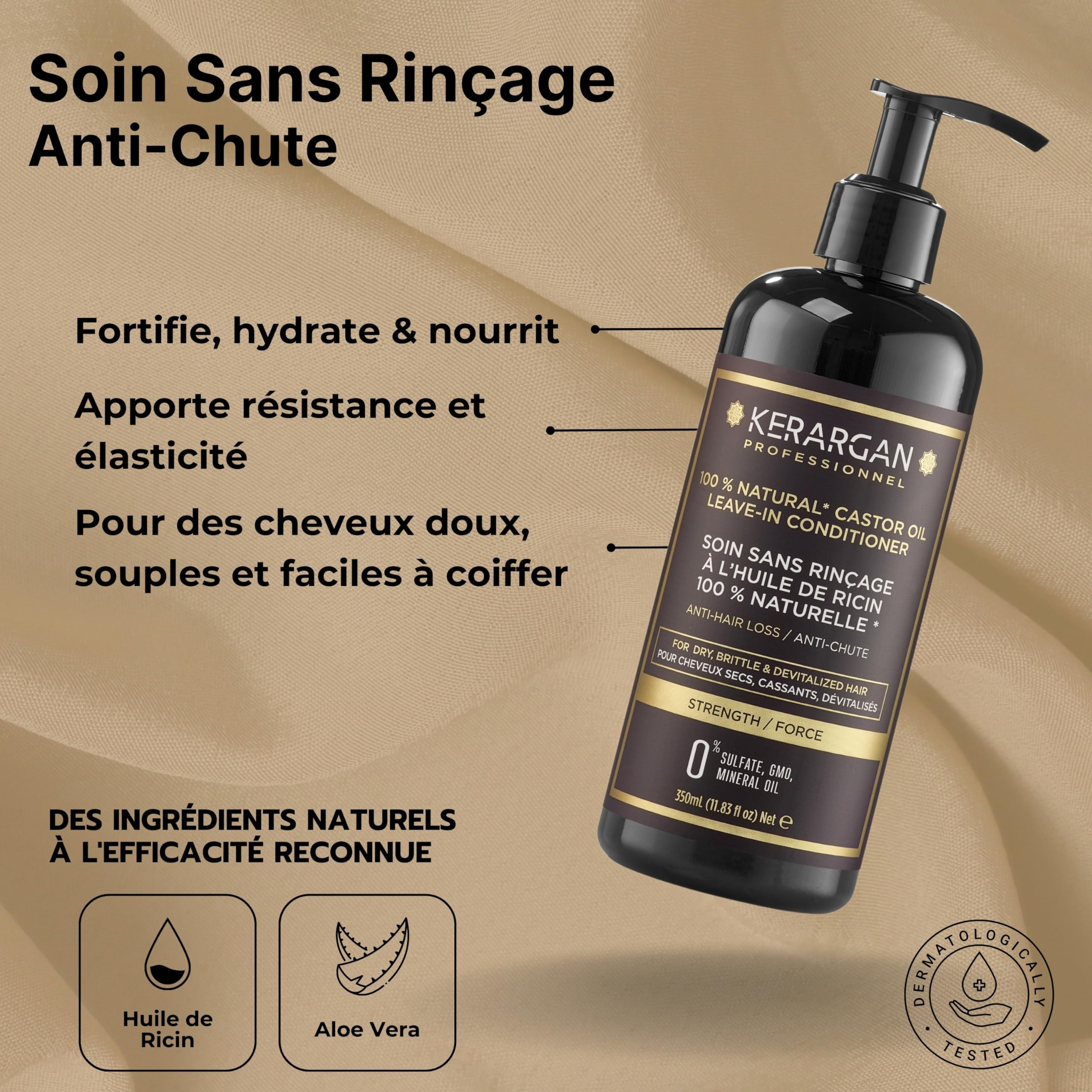 KERARGAN - Routine Ricin 6 Soins Anti-Chute - 3x500ml+100ml+350ml+250ml | Shampoing, après-shampoing, masque, sérum, soin sans rinçage et gommage, routine anti-chute complète