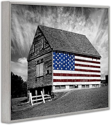 Miniatura 3 de Stupell Industries sca-148-Wall-Art - Bandera estadounidense de granero de granja en blanco y negro, arte para pared, 11 x 14, marco gris