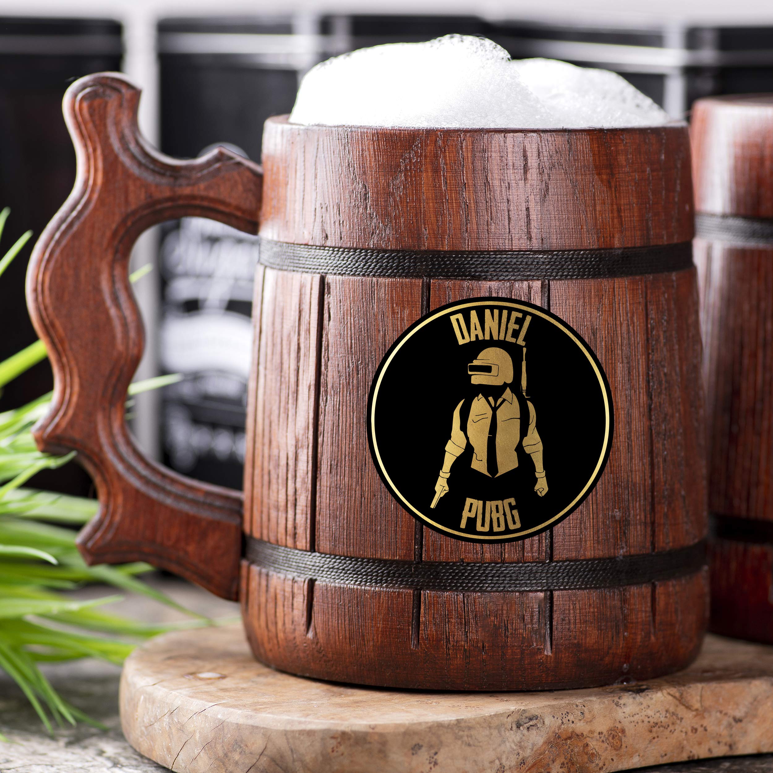 Amazon.com | PUBG Beer Mug. Gamer Personalized Wooden Beer Mug