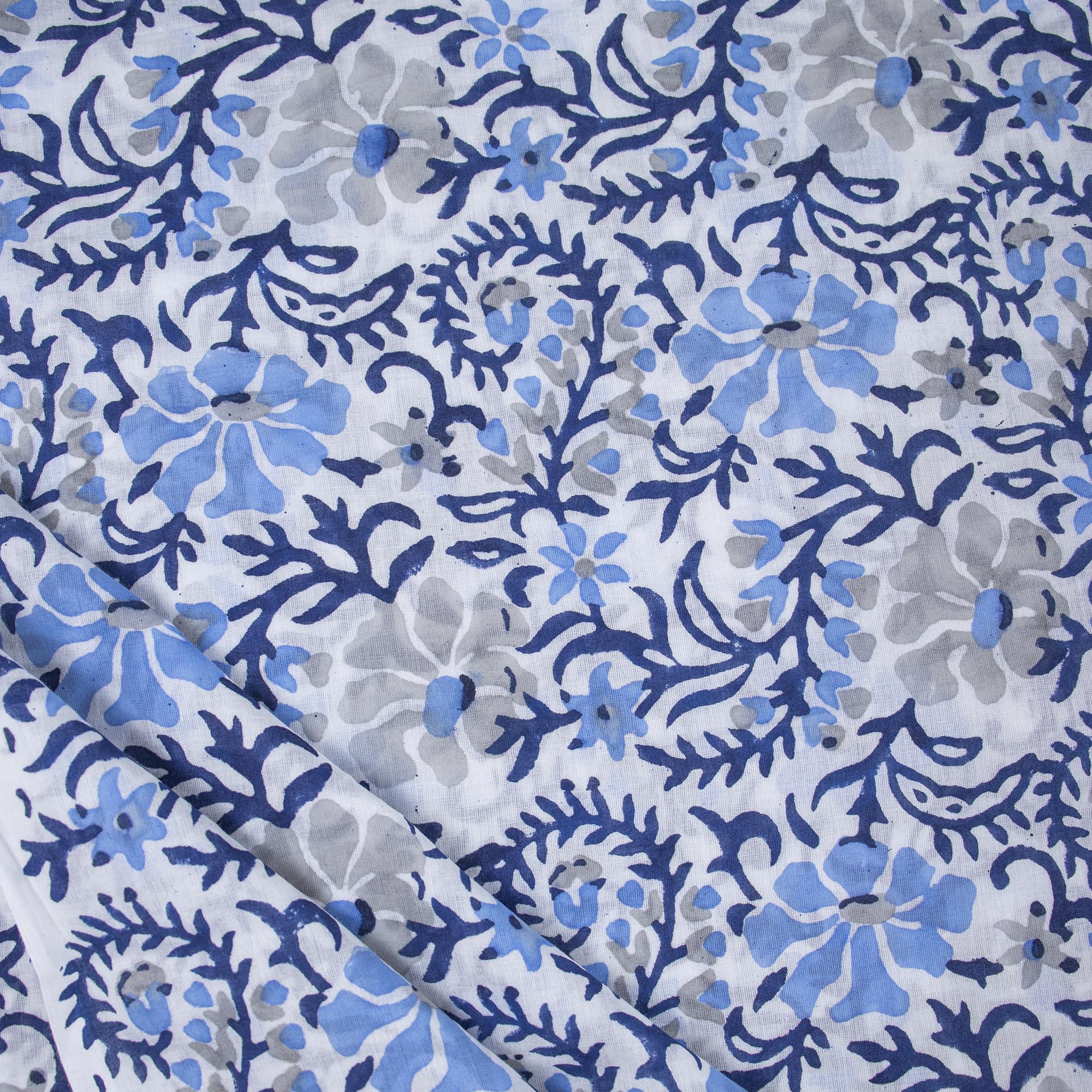 Indian Handmade Art Soft Cotton Hand Block 100% Cotton Fabric for Sewing Men and Women Dresses Material 2 Meter Sky Blue Color-image-45