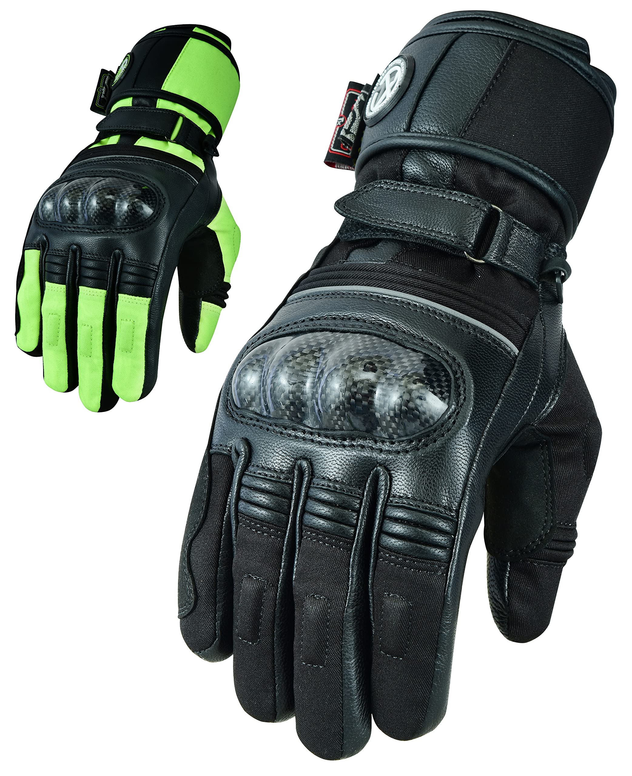 Texpeed Motorradhandschuhe Damen Winter wasserdicht - Biker warm Handschuhe mit Protektoren - Neon Gelb oder Schwarz