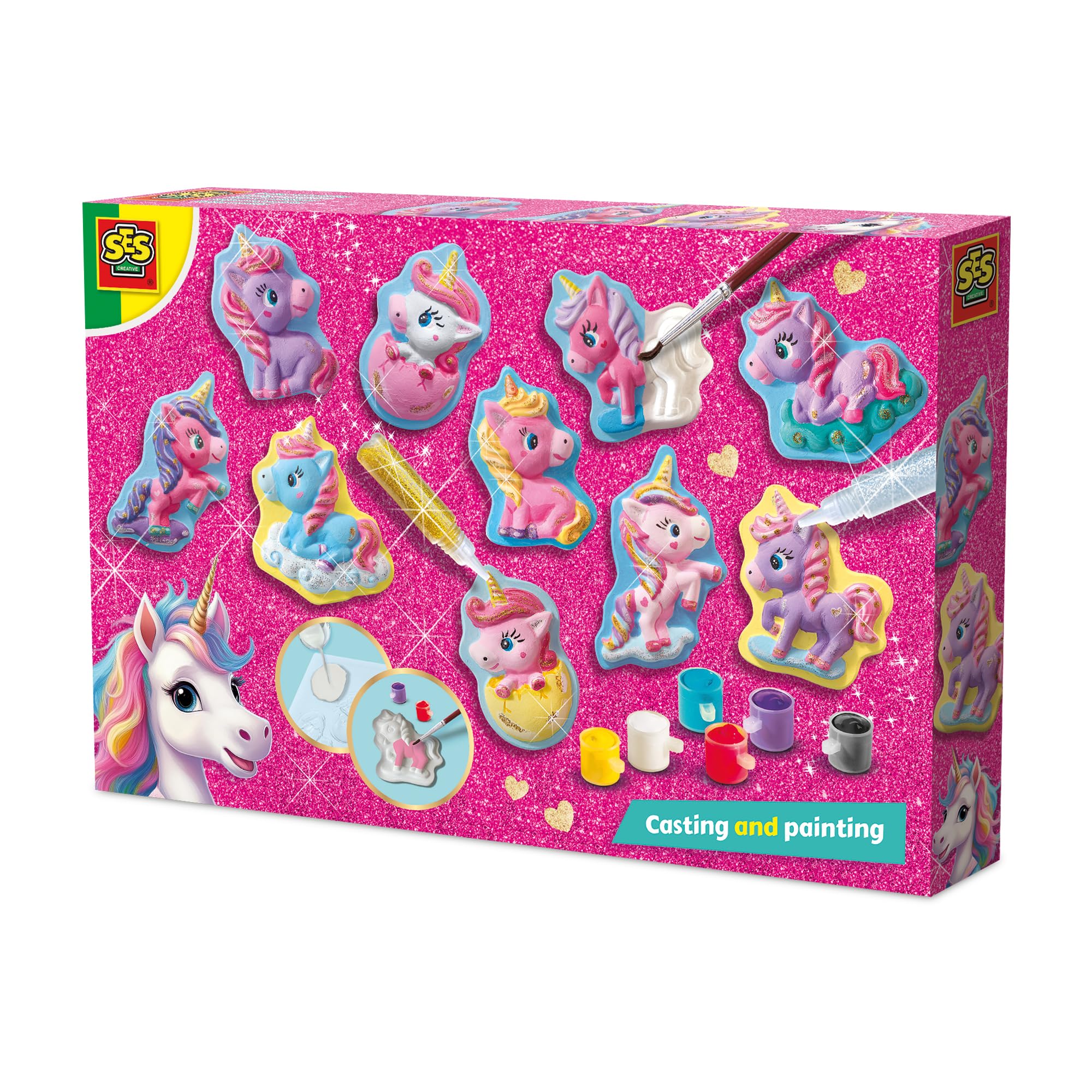 SES Creative 14723 Unicorn - Casting and Painting - Baby Unicorns - Creative Craft Kit for Kids Aged 5+ - Make 10 Adorable Baby Unicorn Figures with Plaster and Mold