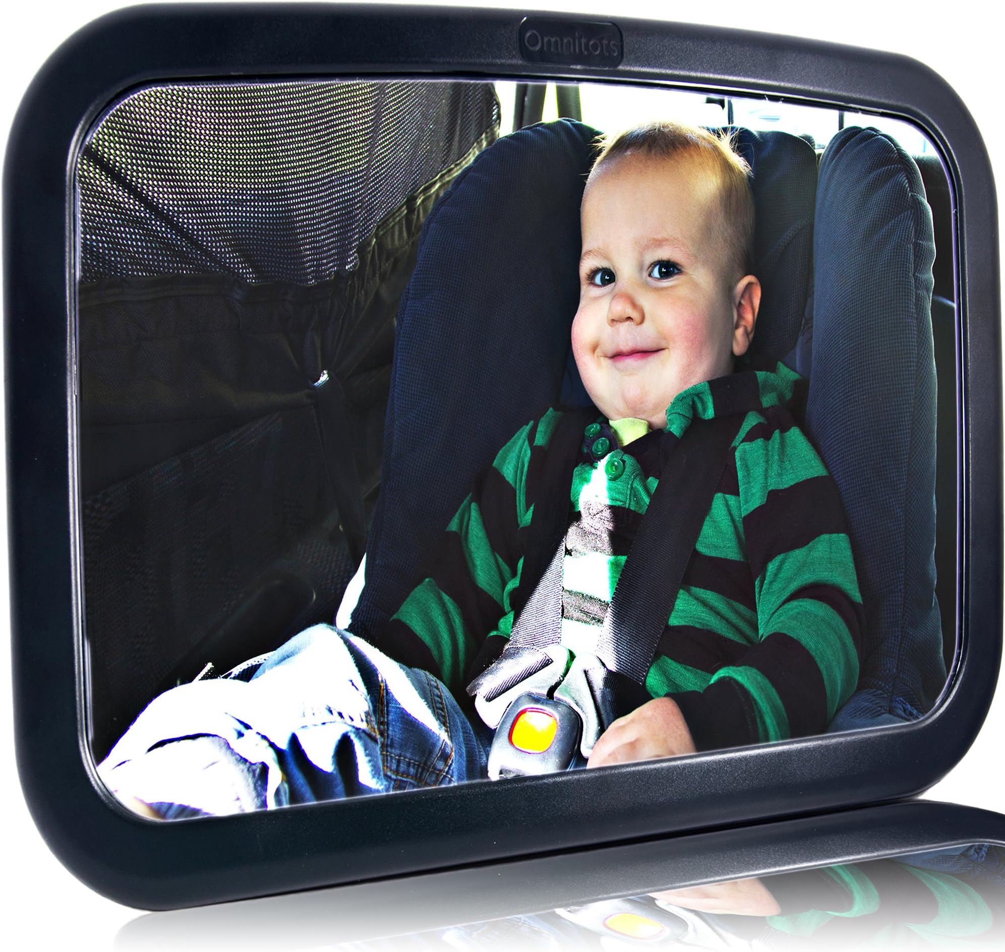 Backseat Baby Car Mirror - Rear Facing by Omnitots - Crash Tested - Large Safe & Shatterproof Adjustable Wide Angled With Clear Convex Reflection - Best Child View