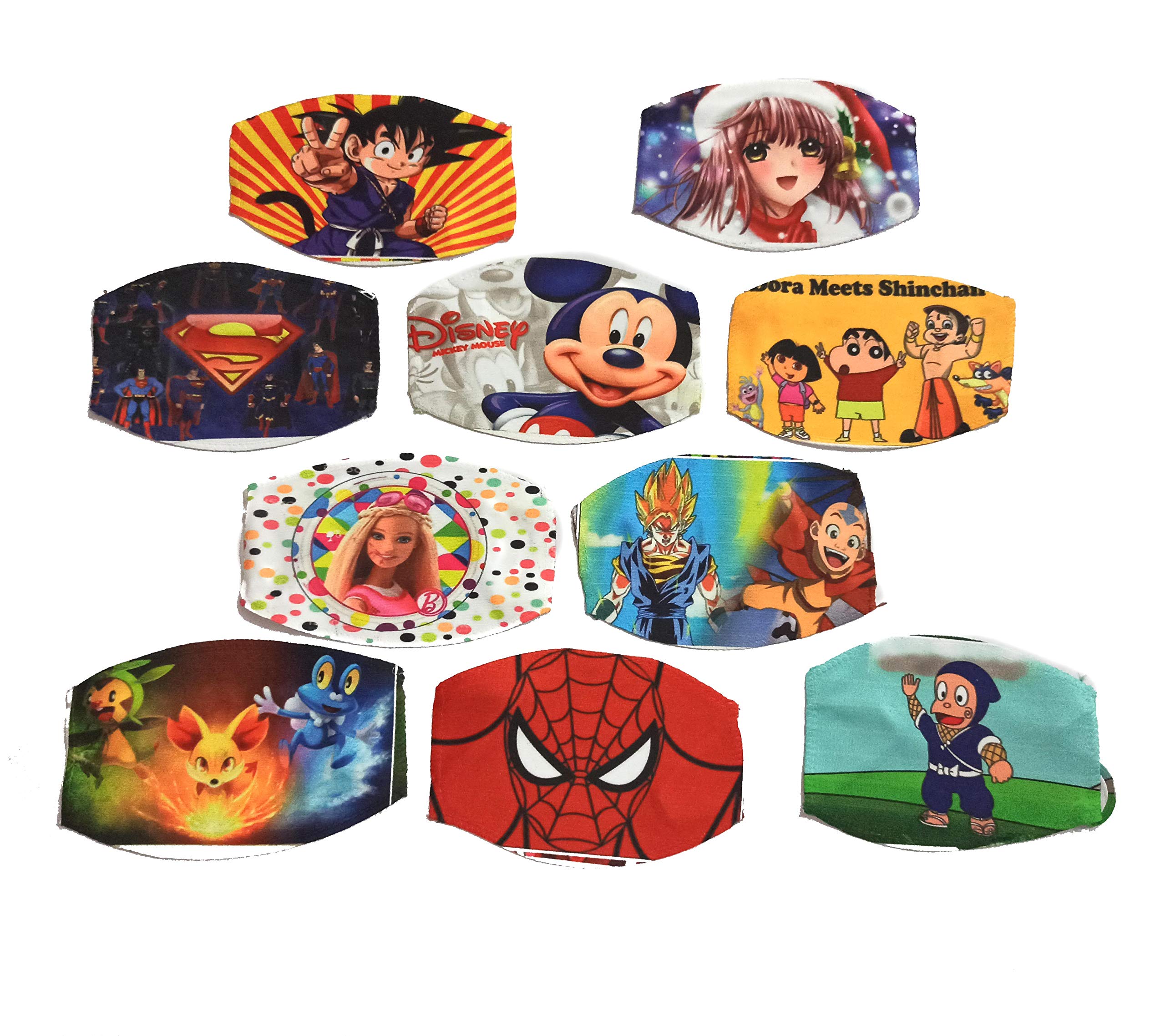 SCJ masks for kids pack of 10... cartoon printed 2 ply ... design as per availability.