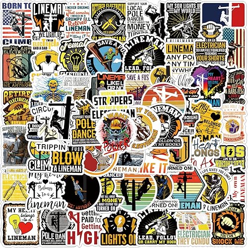 Lineman - 62 calcomanías para electricista, paquete de calcomanías estéticas impermeables de vinilo para viajes al aire libre, calcomanías para