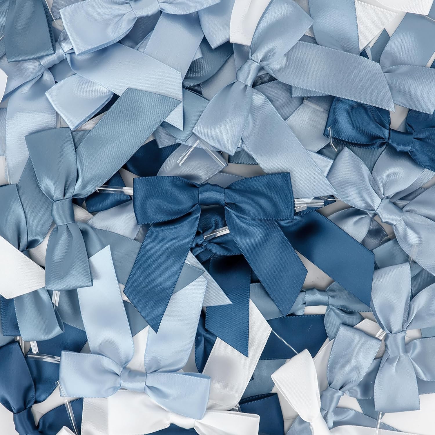 AIMUDI 5 Colors Dusty Blue Twist Tie Bows 3.5" Premade Blue Satin Ribbon Bows for Gift Wrapping Pre-Tied Treat Bows for Wedding Decor, Bridal Shower, Baby Shower, Wreaths, Party Favors - 50 Counts - Image 8