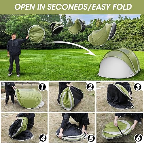 Miniatura 6 de VILLEY Tienda de campaña desplegable fácil para 2 personas, impermeable, configuración automática, instantánea, ligera, tienda de campaña para