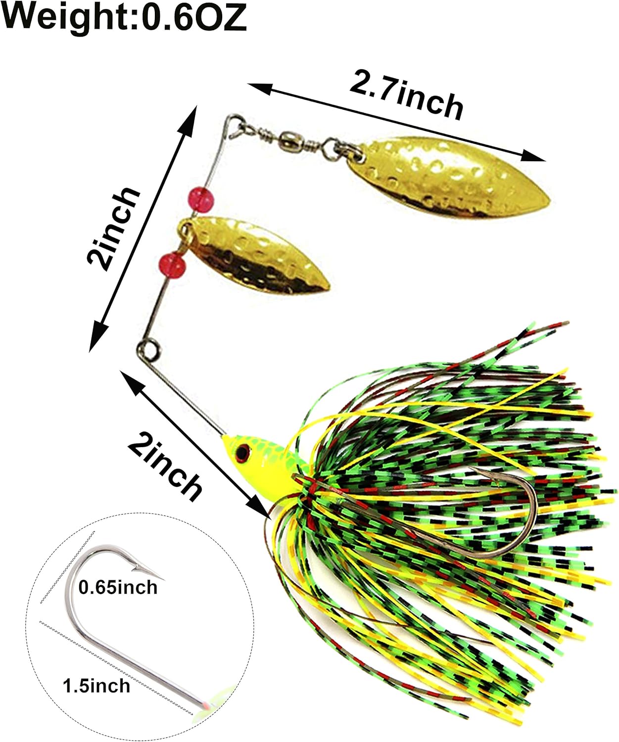 Spinner Baits Fishing Lures Kit, Hard Metal Buzz Bait Jigs Colorado Willow Leaf Spinnerbait Blades Swimbaits Fishing Tackle Spinner Bait for Bass Pike Trout Salmon Fishing (6pcs) : Sports & Outdoors