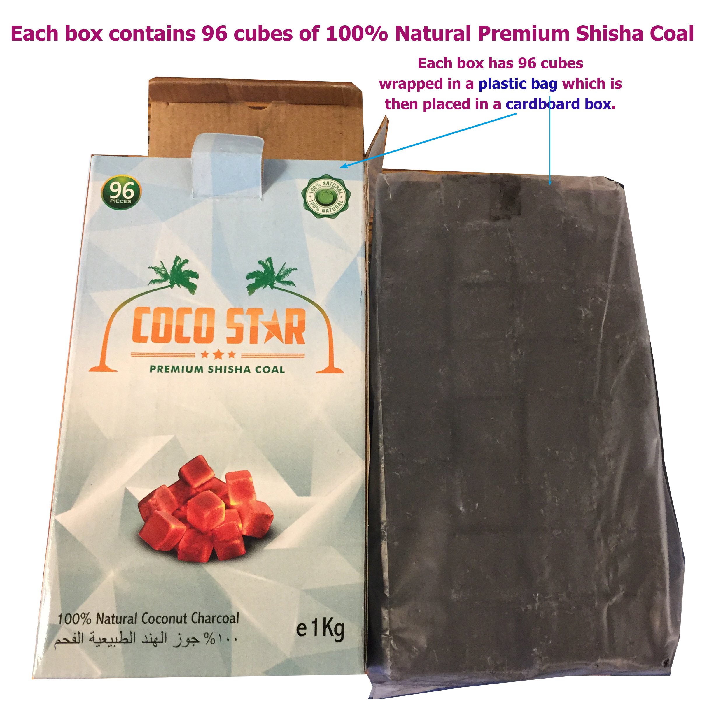 10 KG of Premium Shisha Coal Cubes Hookah Coal Sheesha Coal Cubes (90