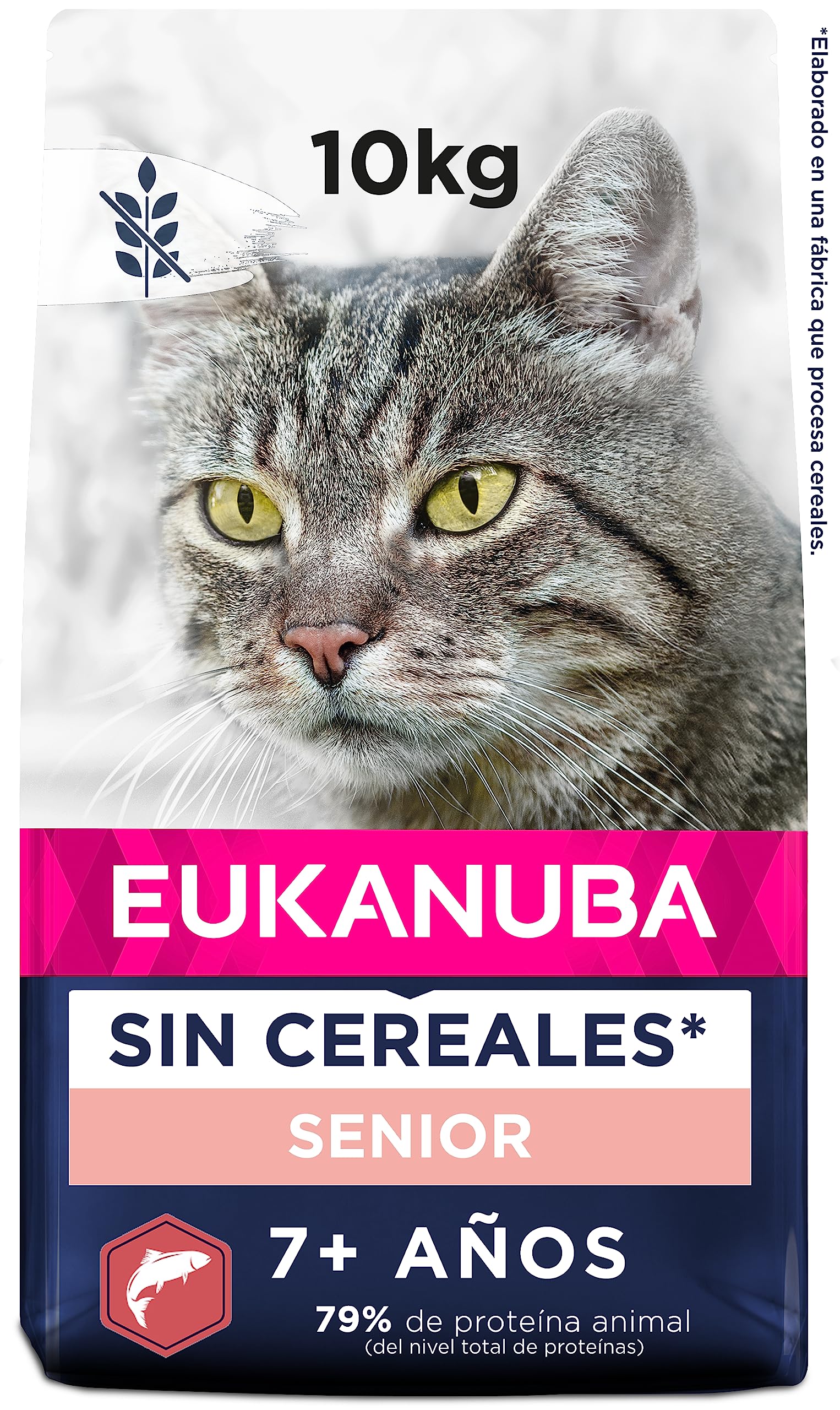 EUKANUBA Grain Free Alimento Seco para Gatos Sénior, Salmón, 10kg | Alimento seco premium | Sin Cereales | Rico en Salmón | Para Gatos Sénior