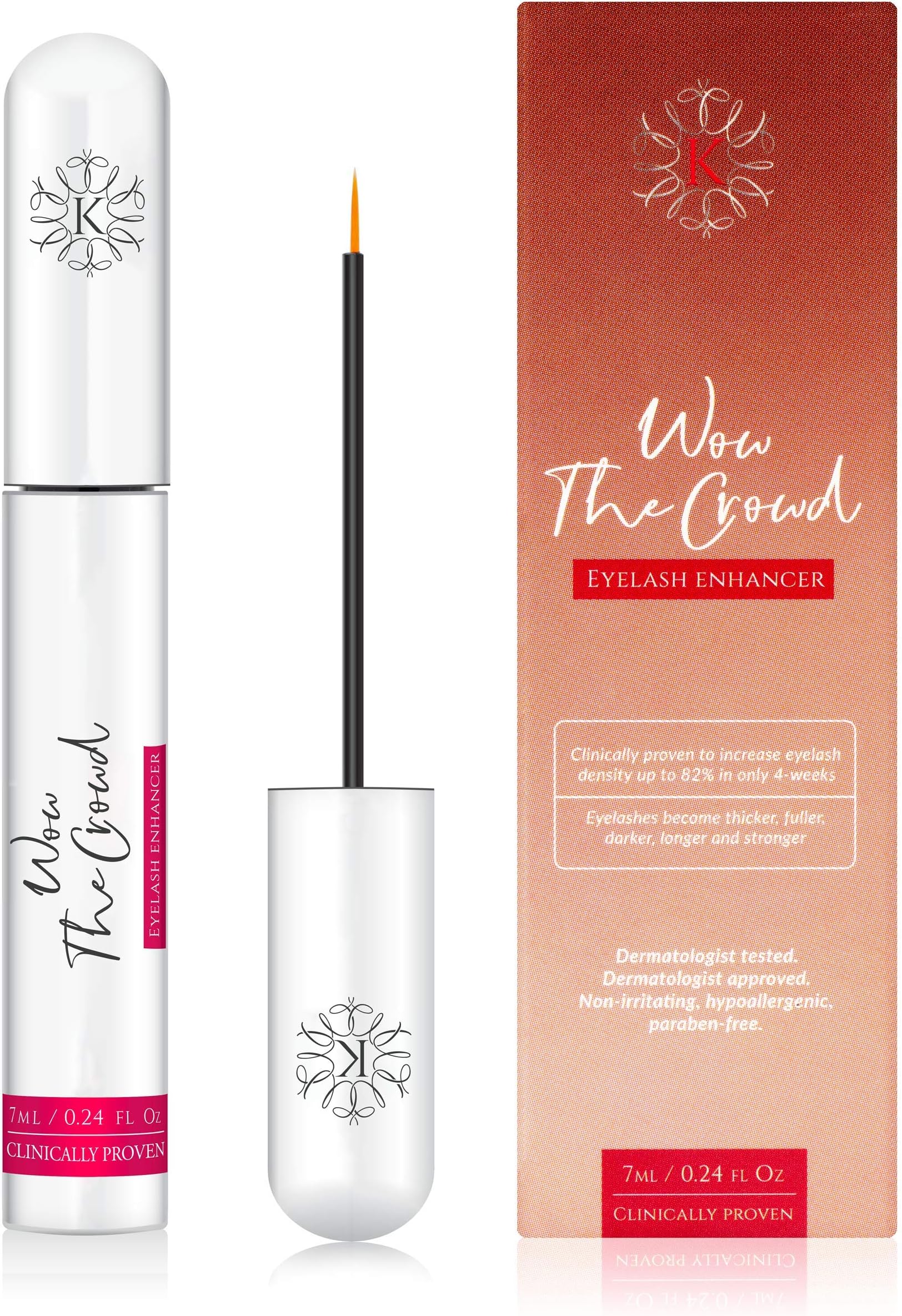 Wow the Crowd Eyelash Growth Serum for Full, Luscious, Long and Thick Lashes - Natural Formula (7mL), Clinically and Dermatologist Tested - Boost and Enhance Eyelashes and Brows