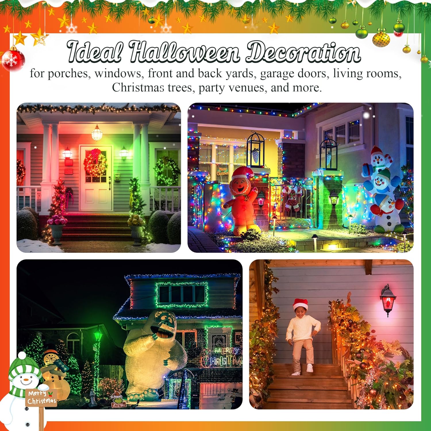 Enhon 2W LED Globe Bulb, Automatic Color Changing Red/Green/White Every 6s, G70 E26 Base, Energy-Saving Decorative Light for Christmas, Holiday Party, Porch, Indoor & Outdoor Decor(4 Pack)