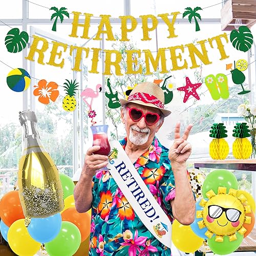 Miniatura 6 de Decoraciones tropicales hawaianas para fiestas de jubilación, 52 piezas, suministros para fiesta de jubilación para la playa de verano, piscina y