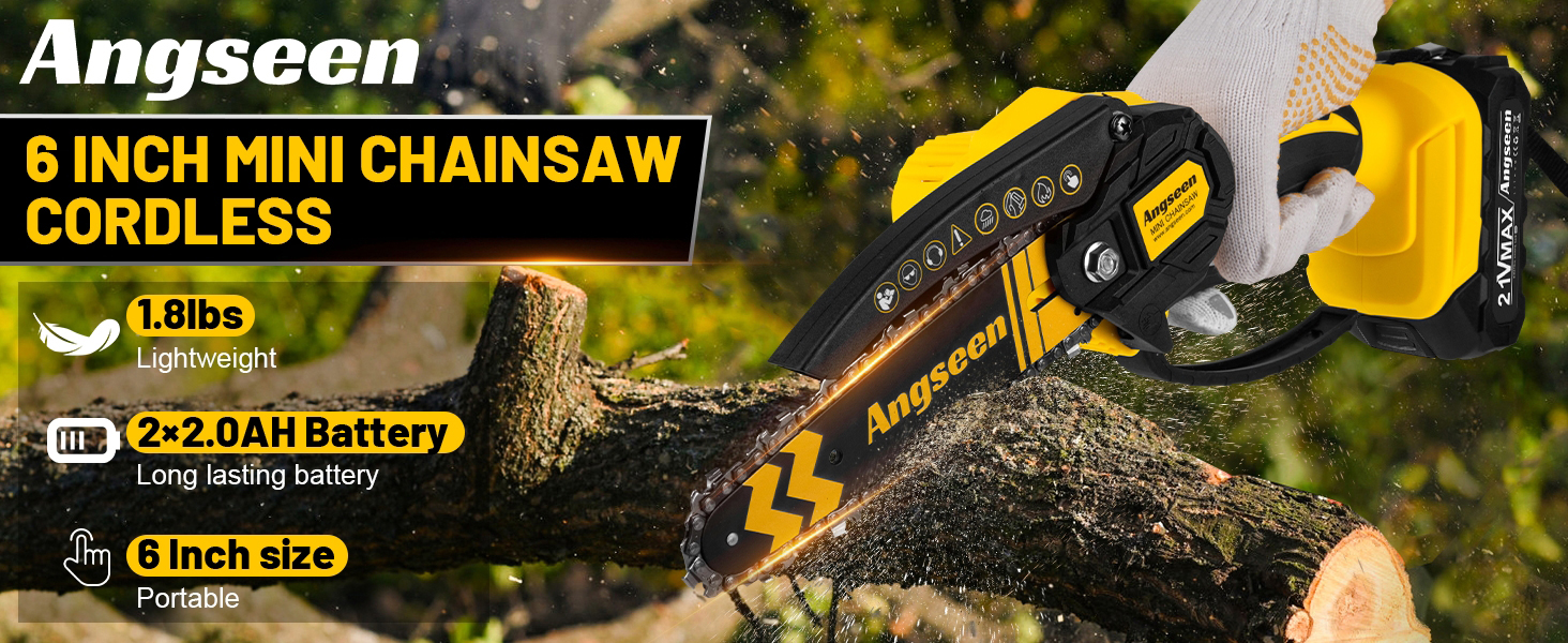 Angseen Cordless Mini Chainsaw with 2 Batteries & Chains