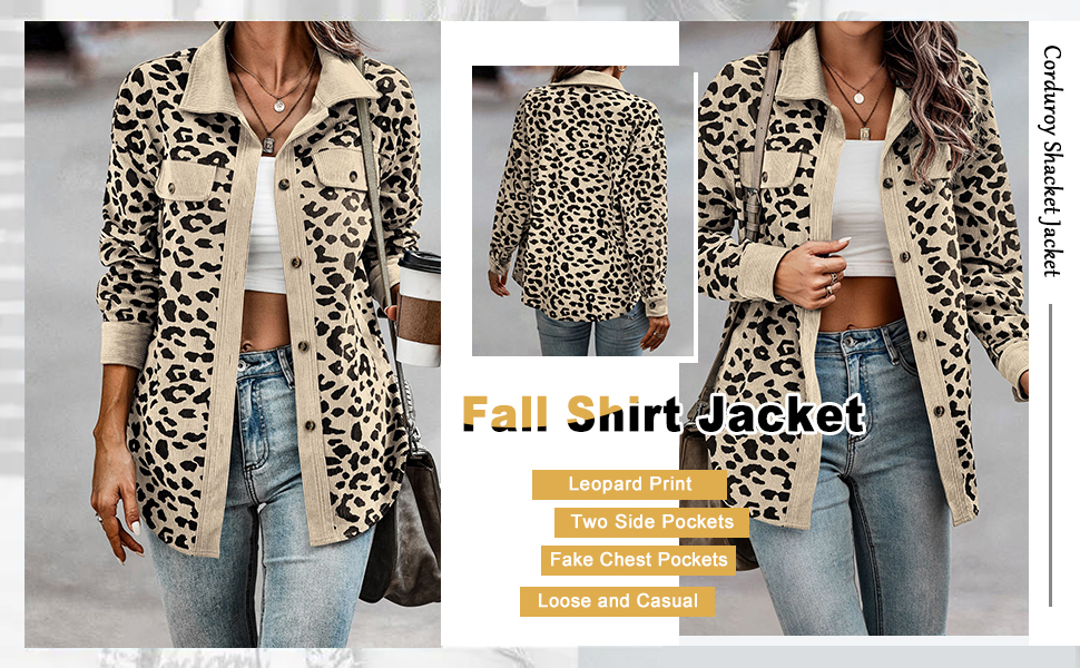 ジャケット・アウター 737 Corduroy Leopard Oversized Down Vest Amazon.com: YYW Women's Leopard Corduroy Shirt Casual Loose