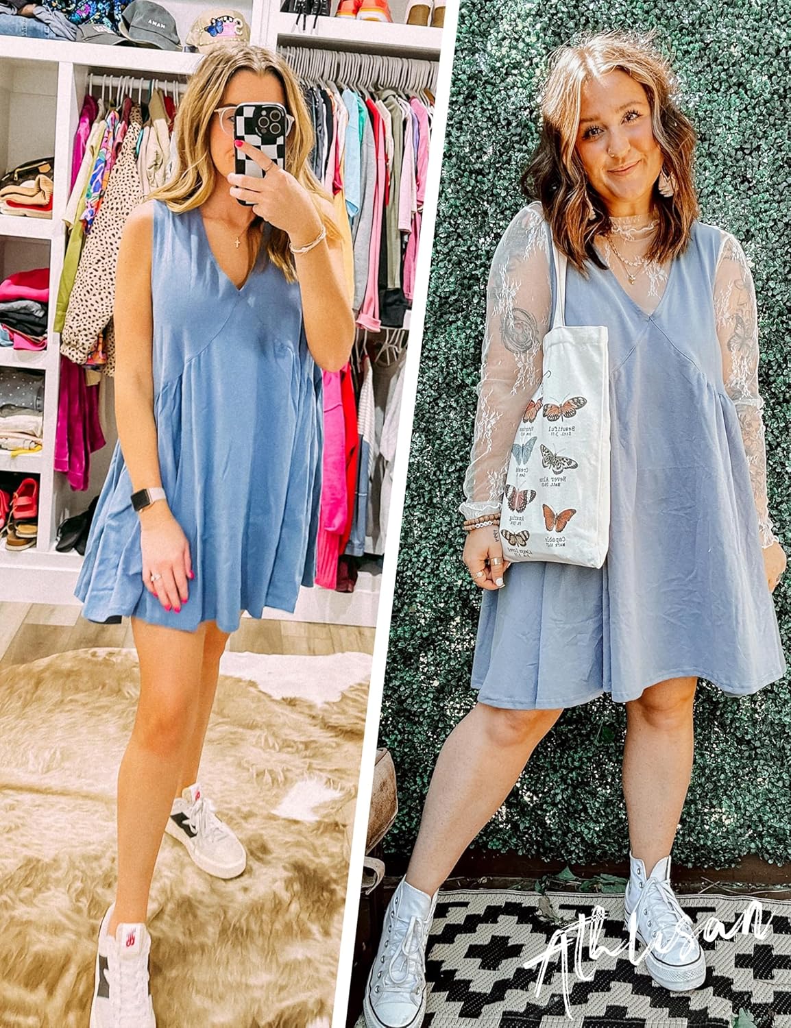 Athlisan Womens Summer Sleeveless Mini Dress Casual Loose V Neck Sundress with Pockets - Image 4