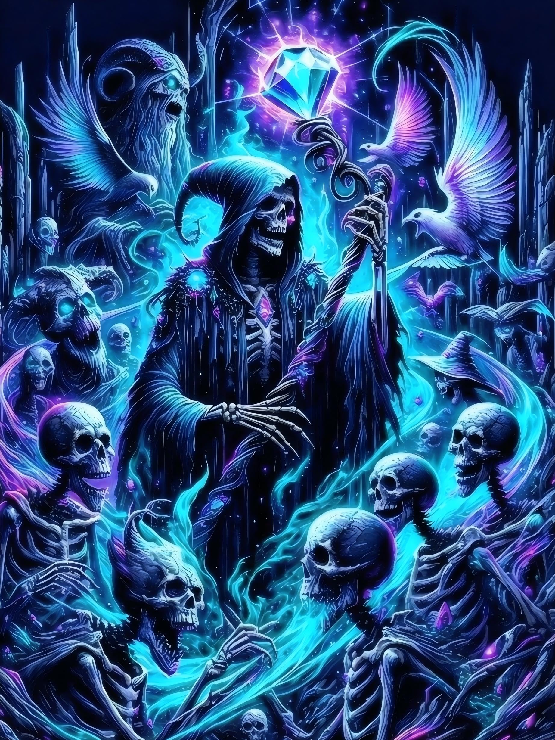 Jiqinsiye 5D Skeleton Diamond Painting for Adults,Gothic Diamond Art Kits